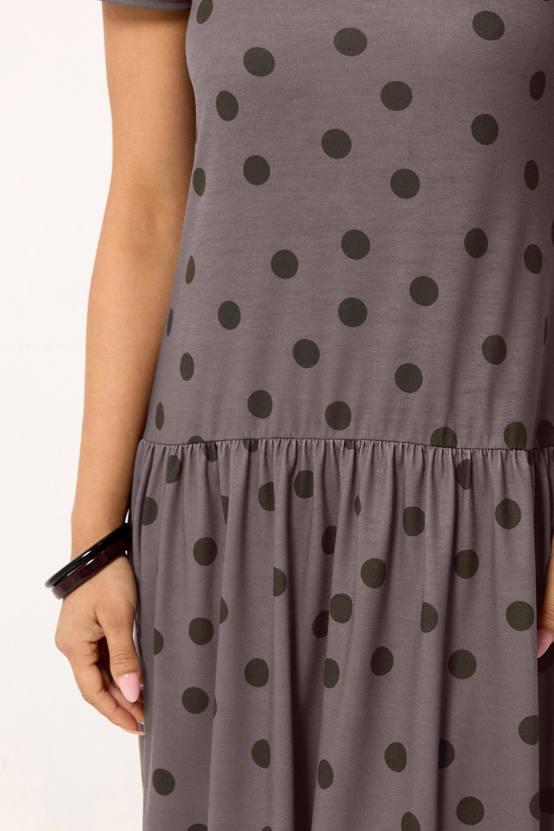 PixieGirl Petite Women's Chocolate Brown Polka Dot Drop Waist Maxi Dress | PixieGirl 5