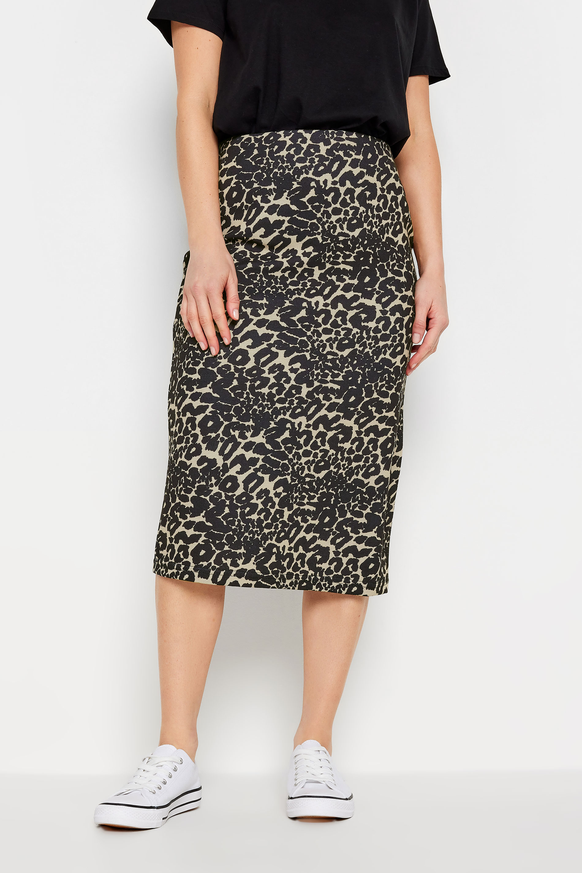 M&Co Petite Natural Brown Leopard Print Ponte Midi Skirt | M&Co 2