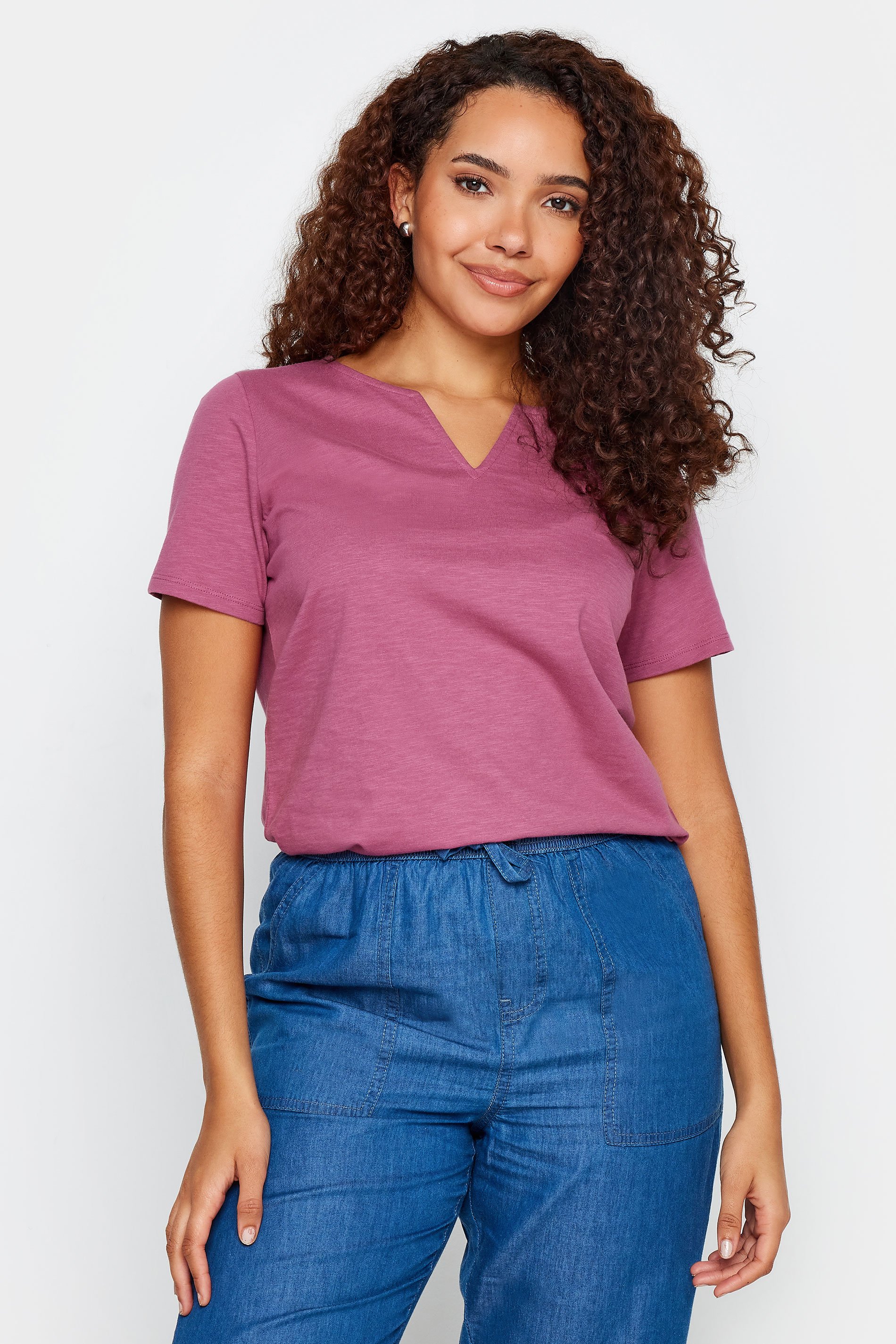 M&Co Pink Notch Neck Cotton T-Shirt | M&Co 1