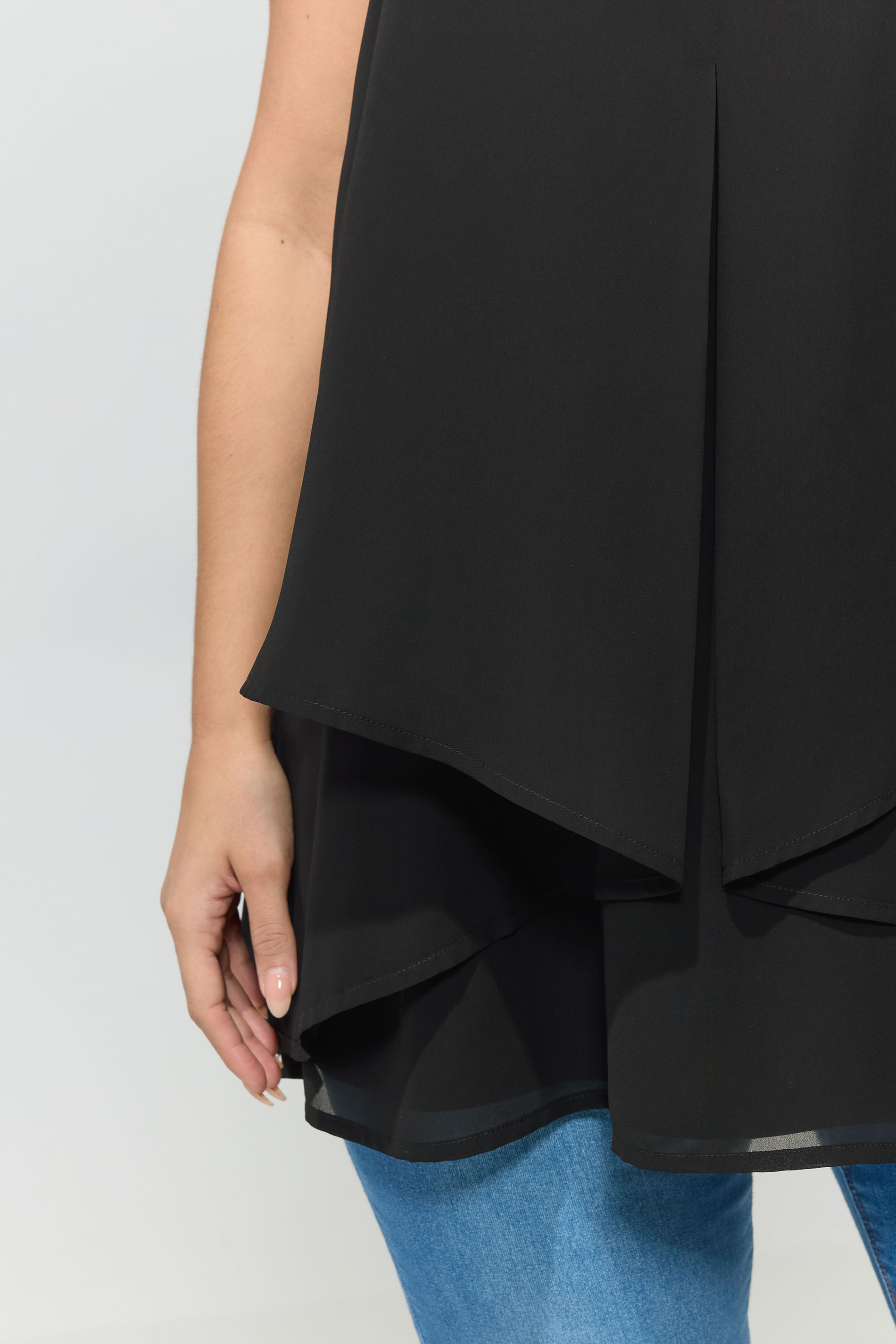 YOURS LONDON Plus Size Black Sleeveless Layered Blouse | Yours Clothing 4