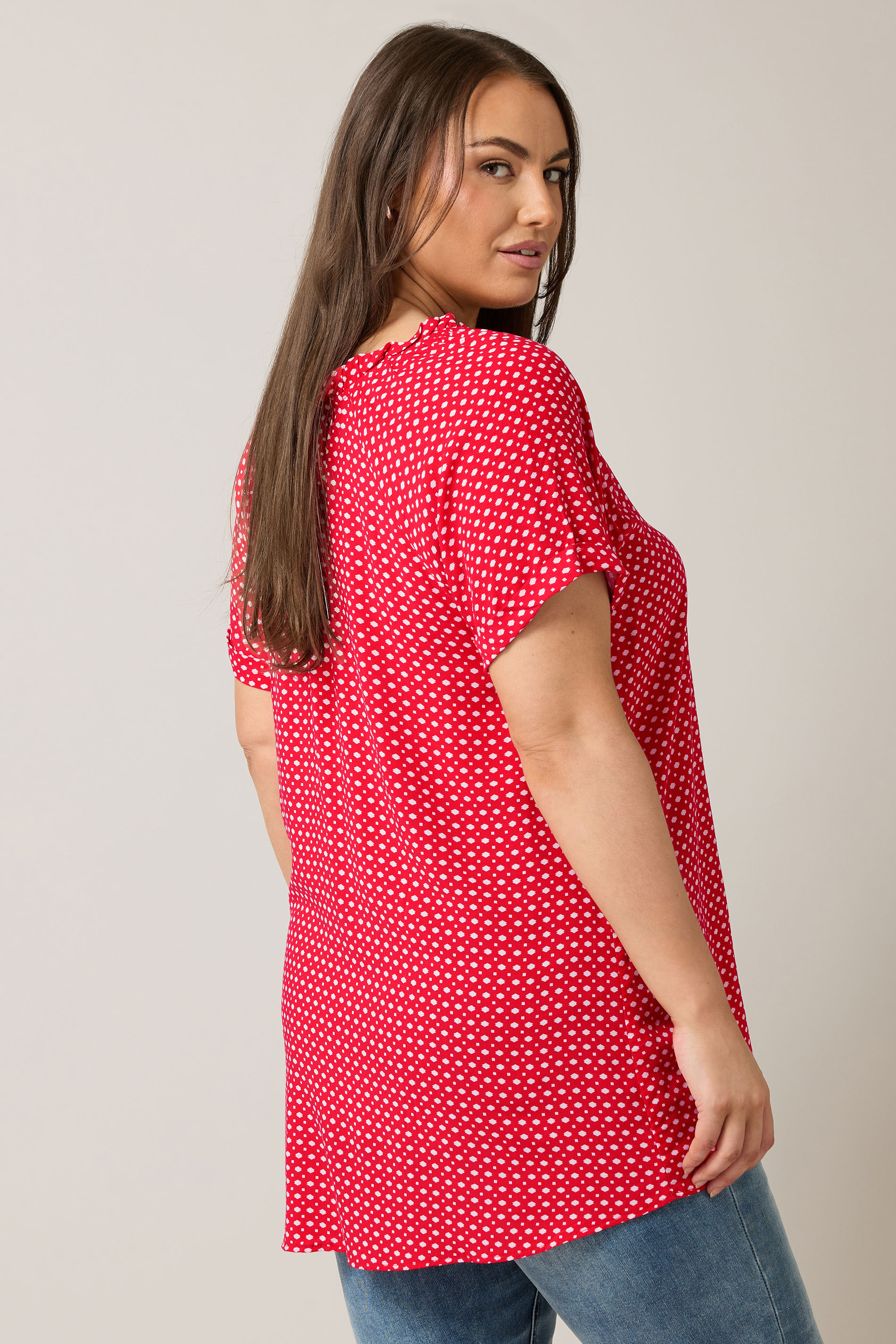 EVANS Plus Size Red Dot Print Tie Neck Blouse | Evans 2