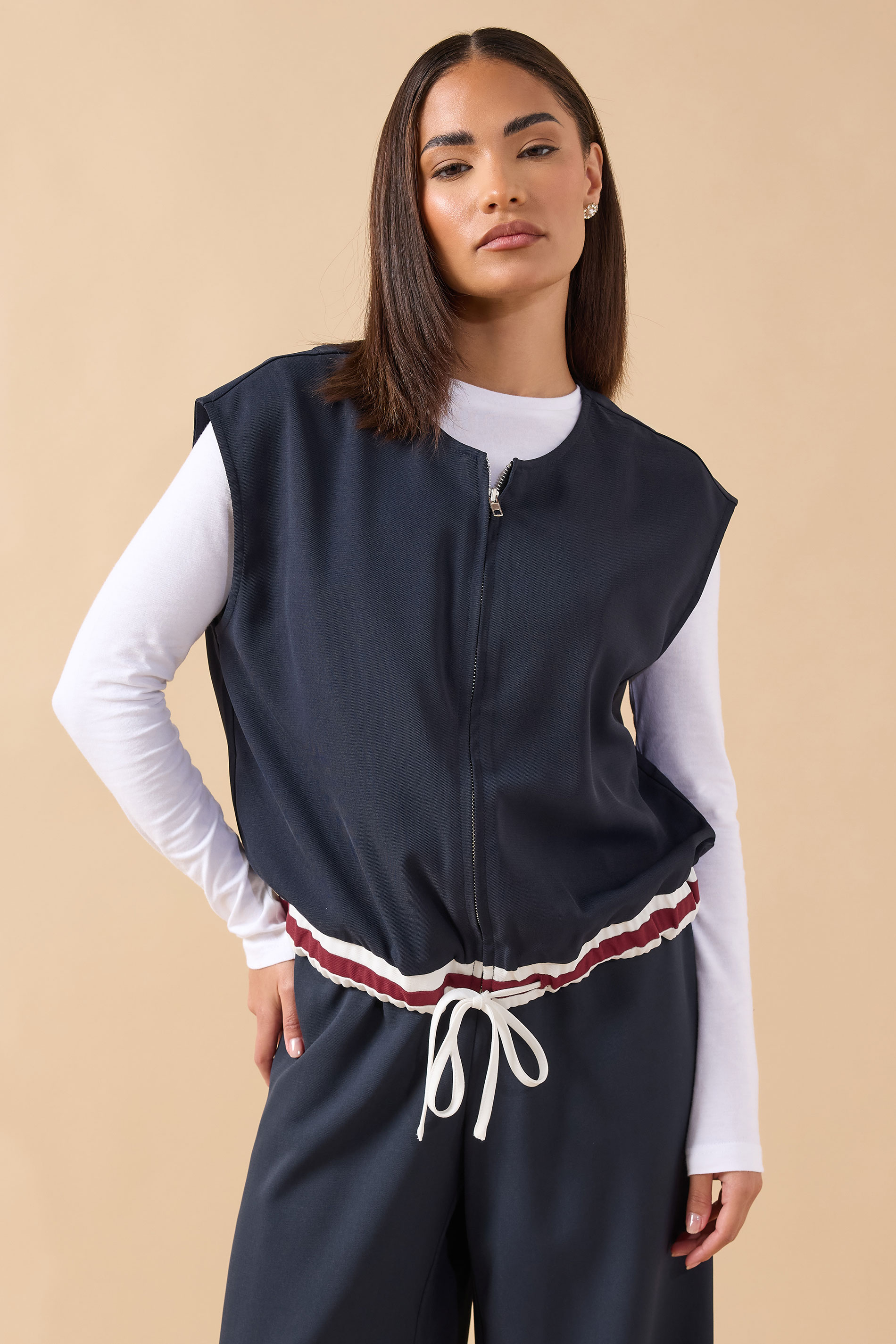 PixieGirl Petite Women's Navy Blue Contrast Sleeveless Jacket Top | PixieGirl 3