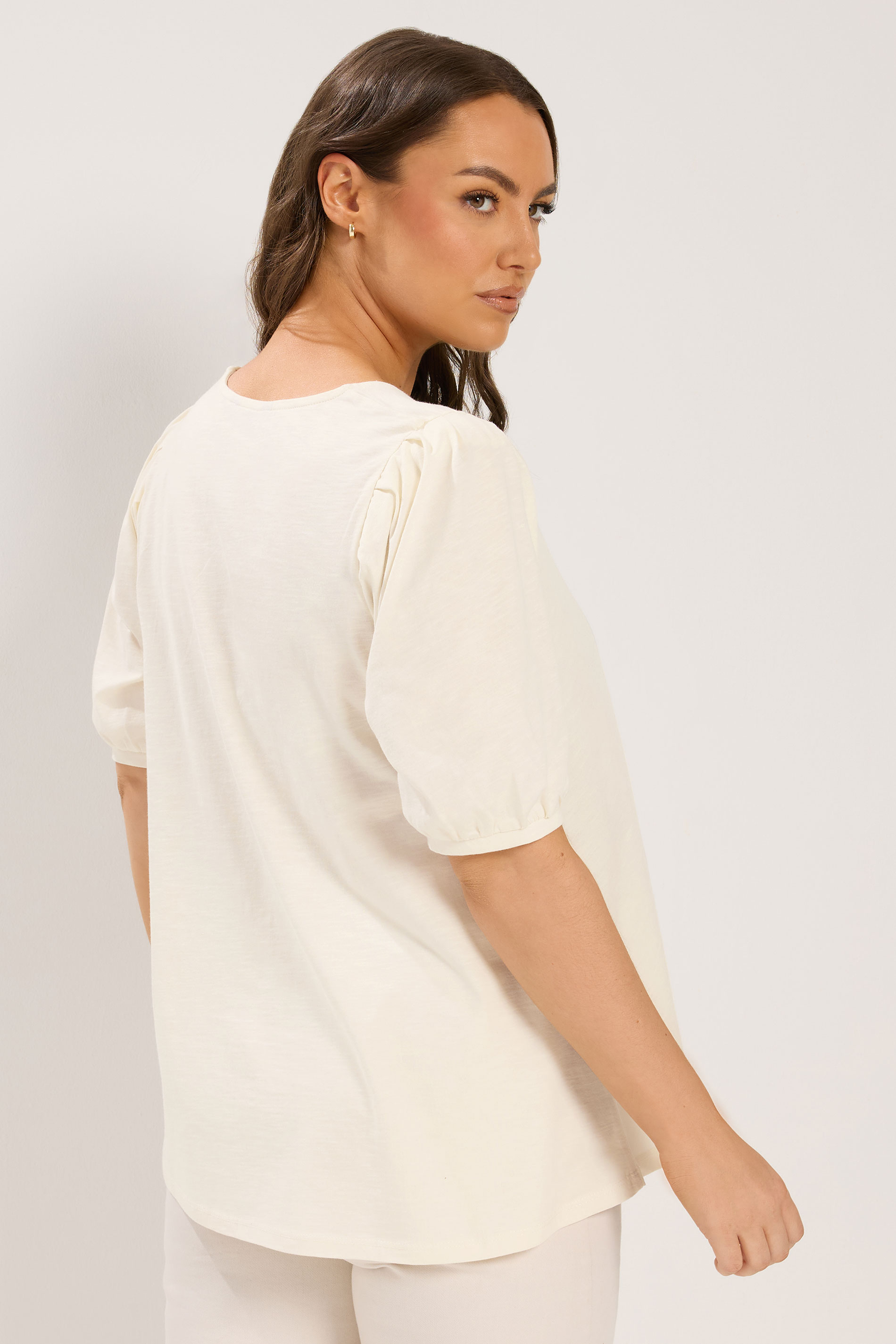 YOURS Plus Size Ivory White Button Front Puff Sleeve Top | Yours Clothing  2