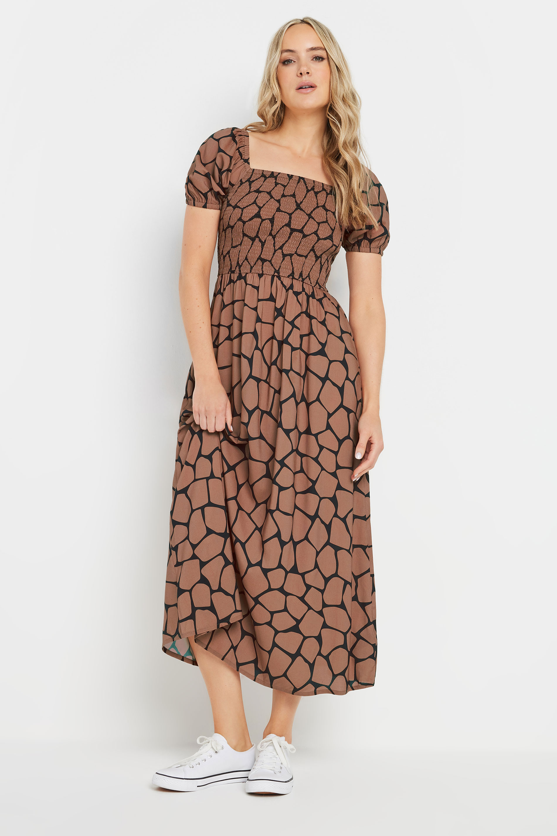 LTS Tall Rust Orange Giraffe Shirred Midi Dress | Long Tall Sally 2