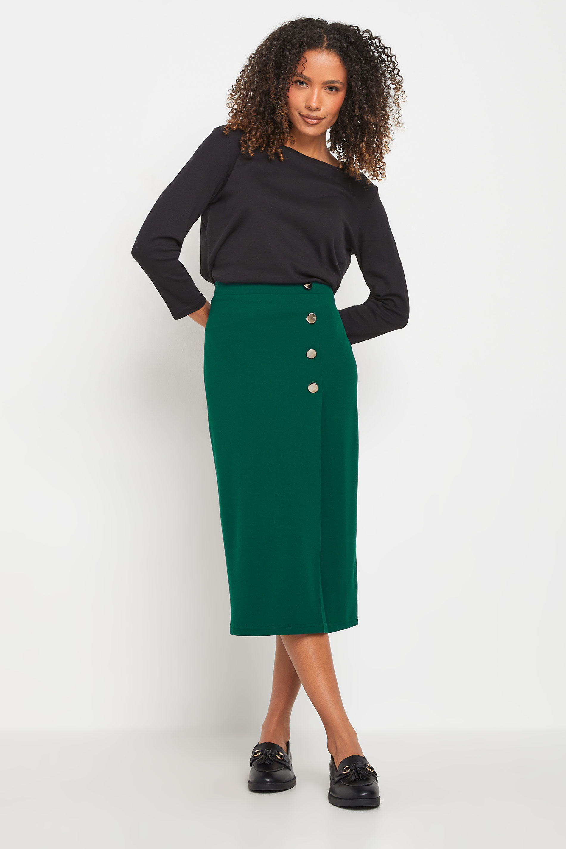 M&Co Teal Green Button Detail Midi Skirt | M&Co 2
