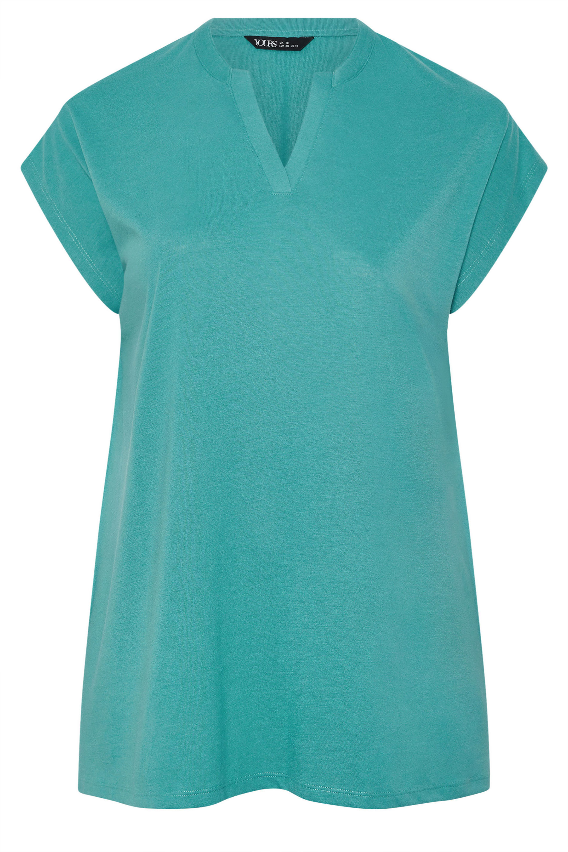 YOURS Plus Size Teal Blue Notch Neck T-Shirt | Yours Clothing 5