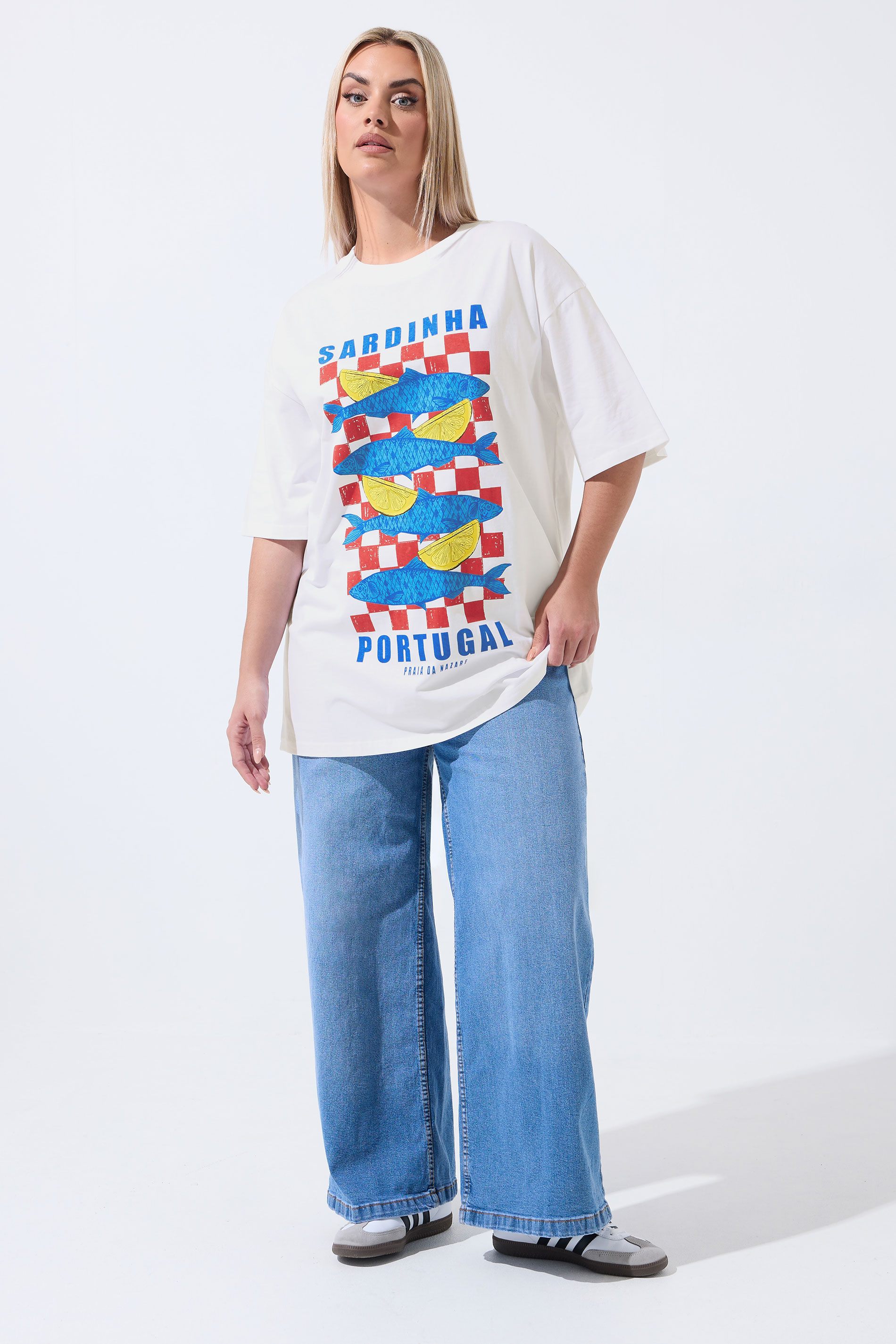 LIMITED COLLECTION Plus Size White 'Sardinia' Fish Graphic T-Shirt | Yours Clothing 1