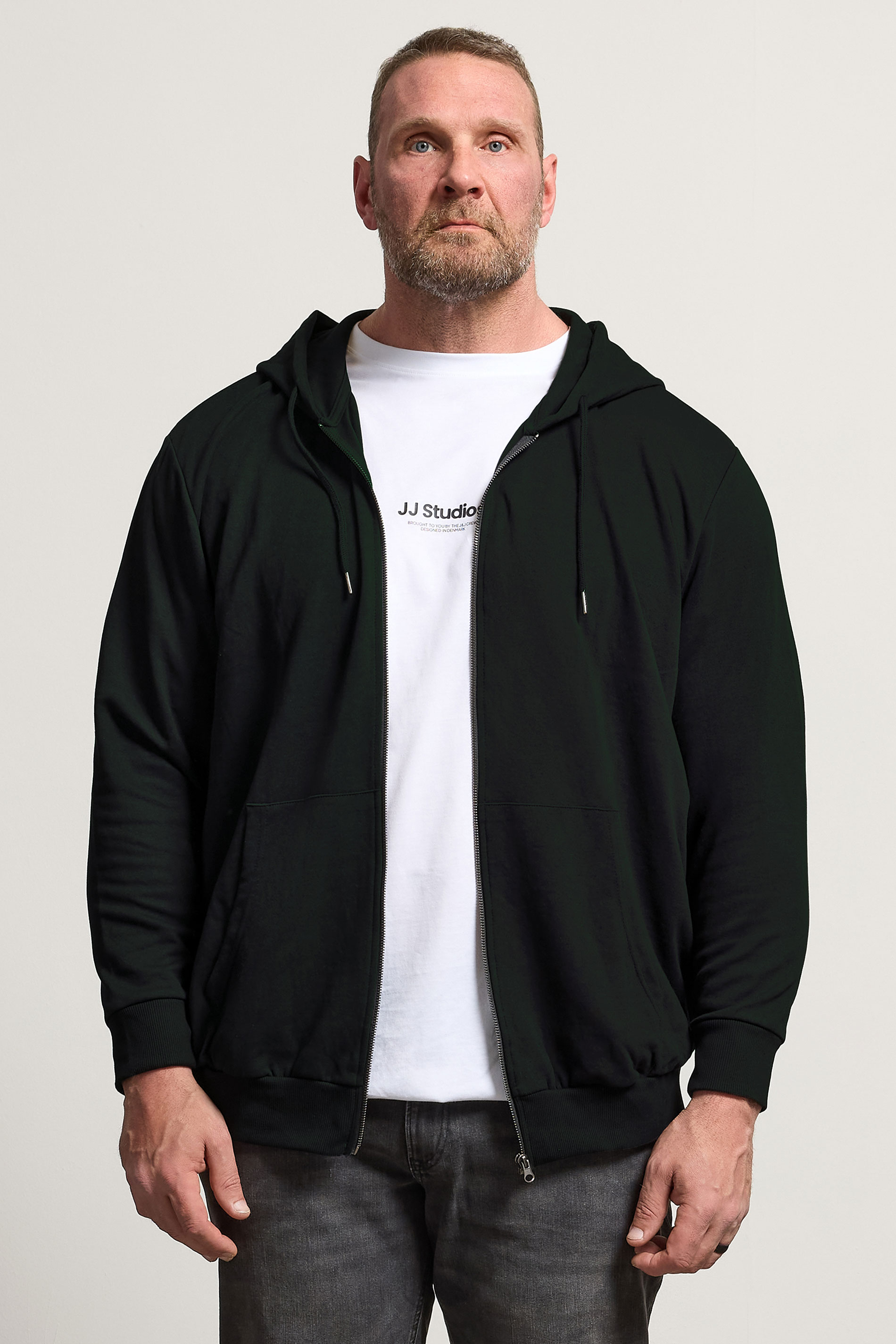 JACK & JONES Big & Tall Black Plain Zip Through Hoodie | BadRhino 3