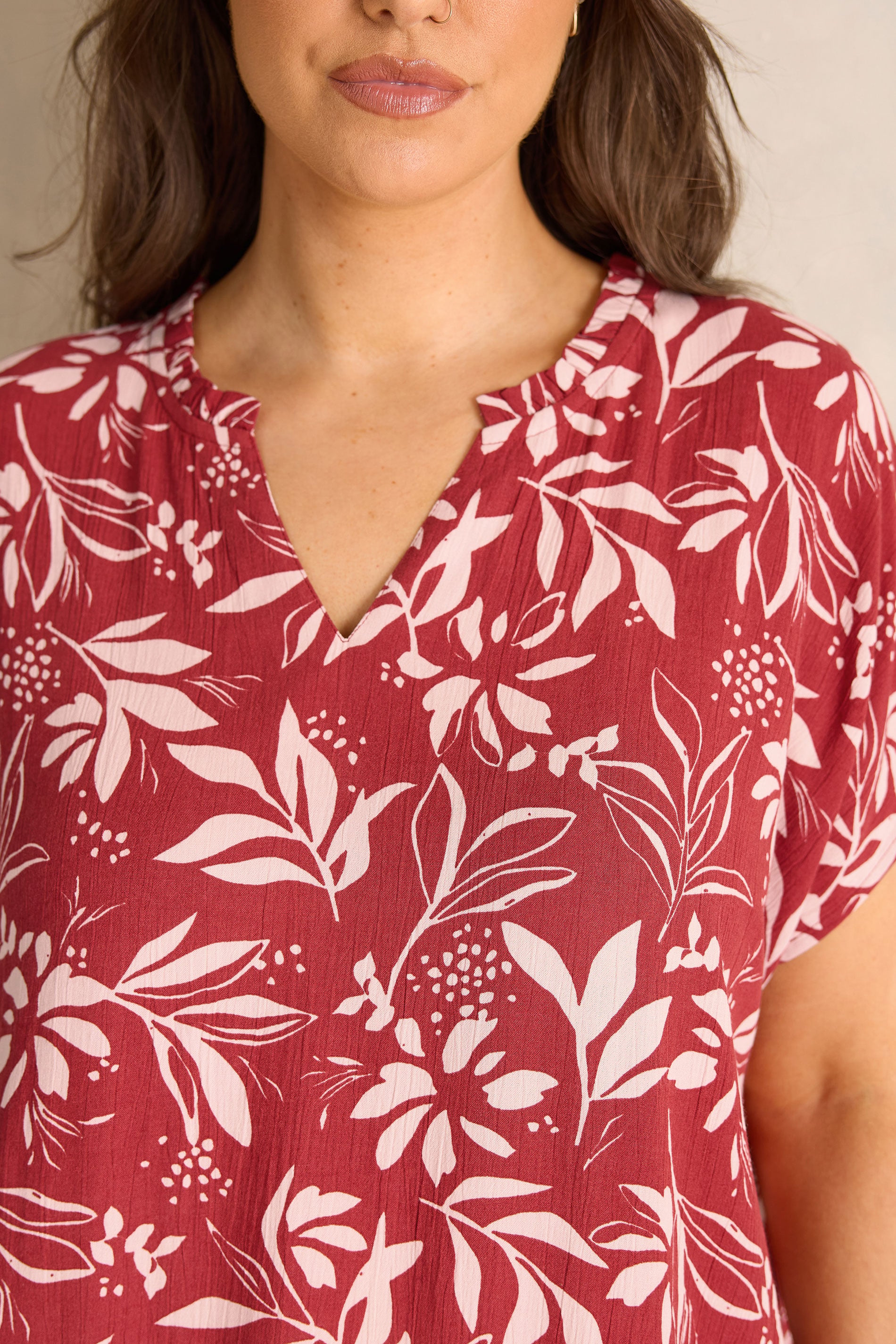 EVANS Plus Size Orange Leaf Print Notch Neck Blouse | Evans 6