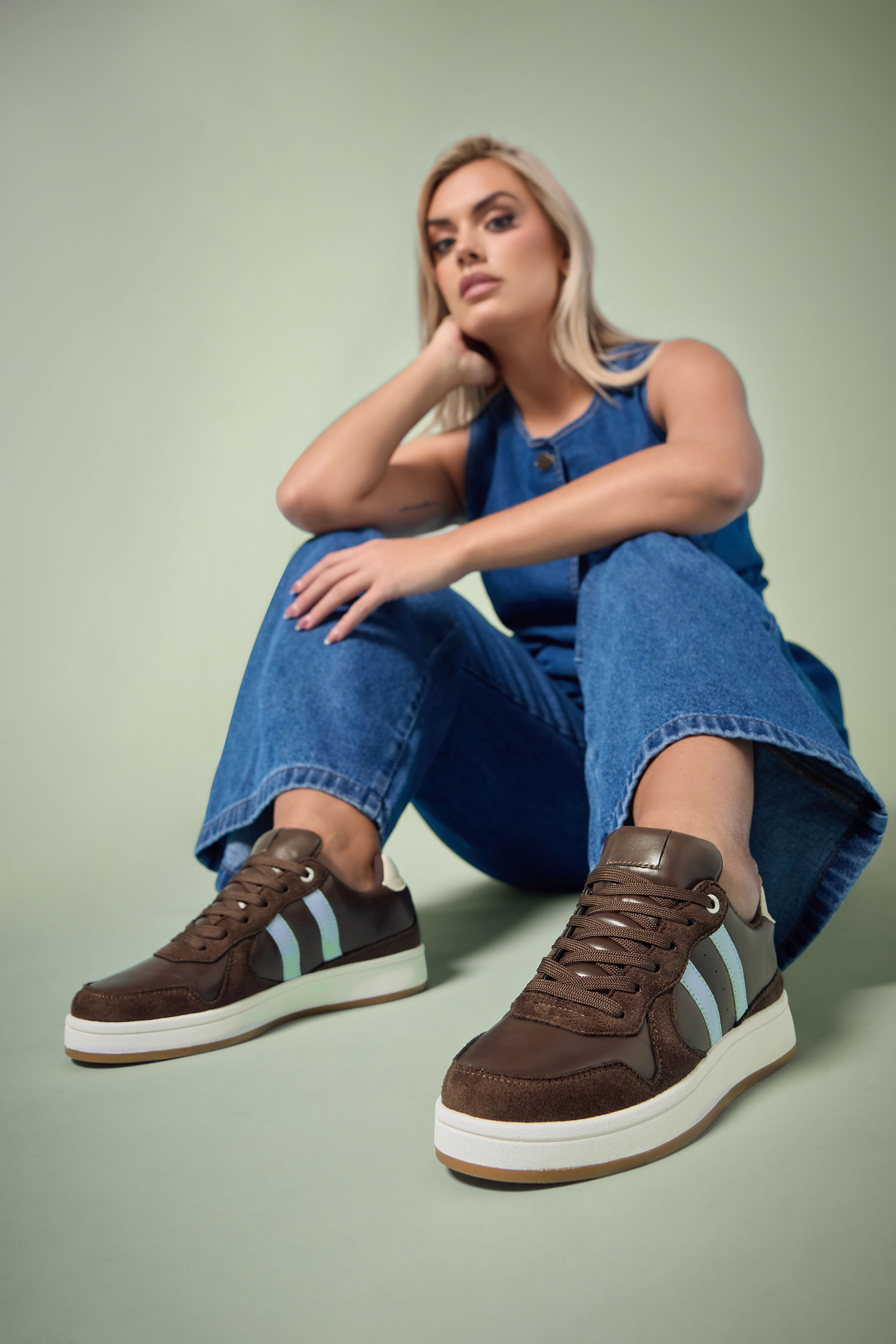 Chocolate Brown Padded Lace Up Trainers In Wide E Fit | YoursClothing 3