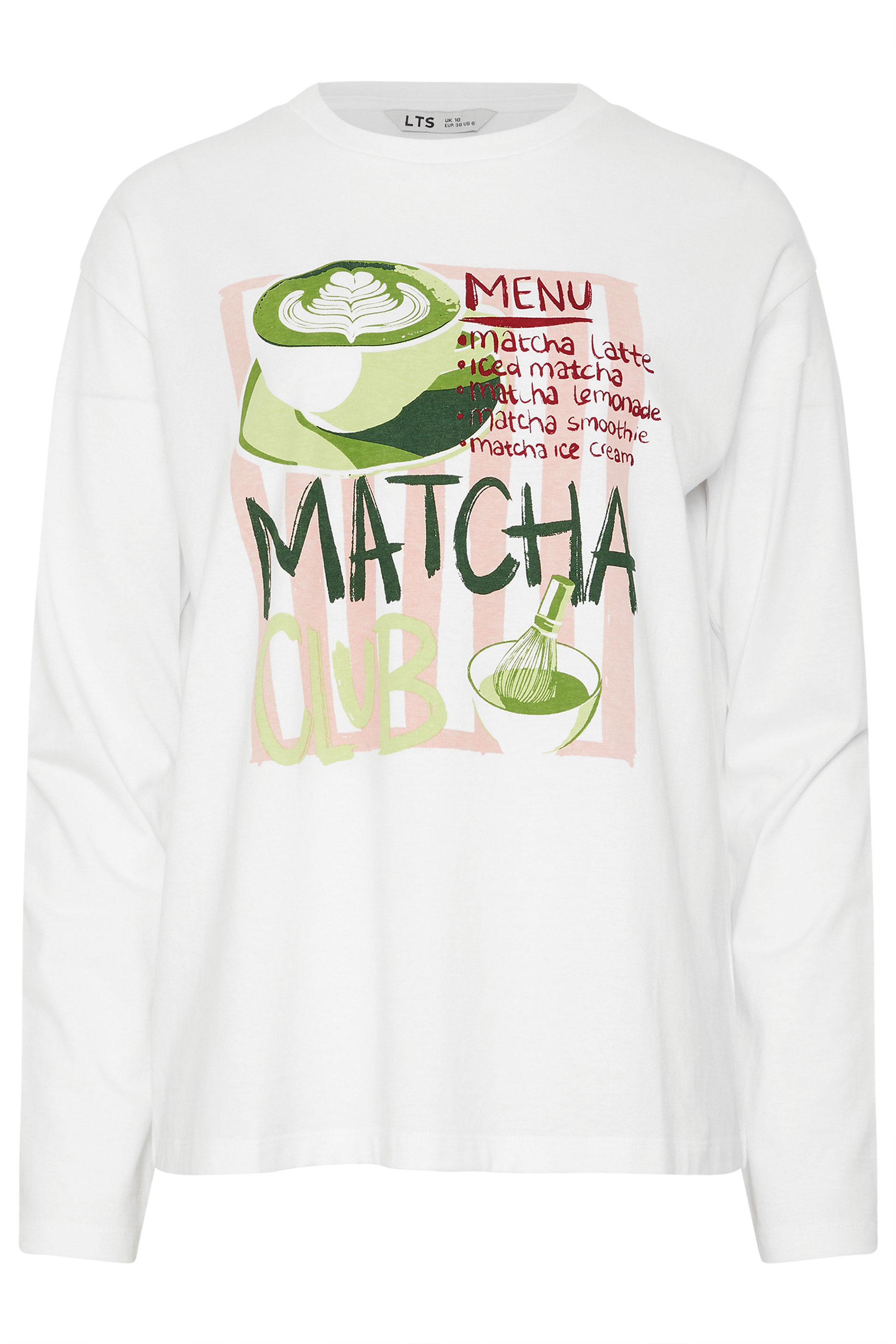 LTS Tall White 'Matcha Club' Slogan Long Sleeve T-Shirt | Long Tall Sally 5