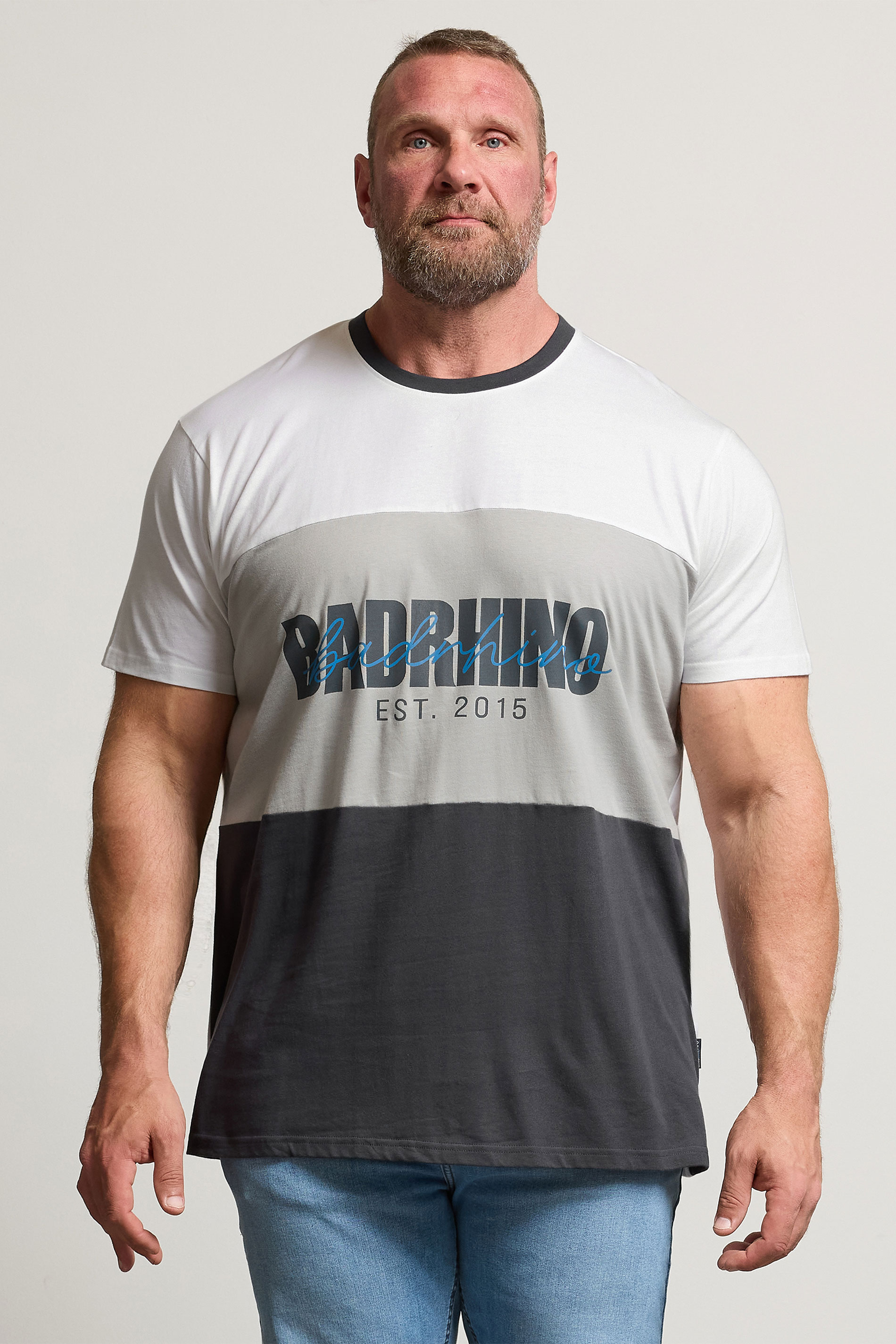 BadRhino Big & Tall Grey Cut & Sew Scripted T-Shirt | BadRhino 3