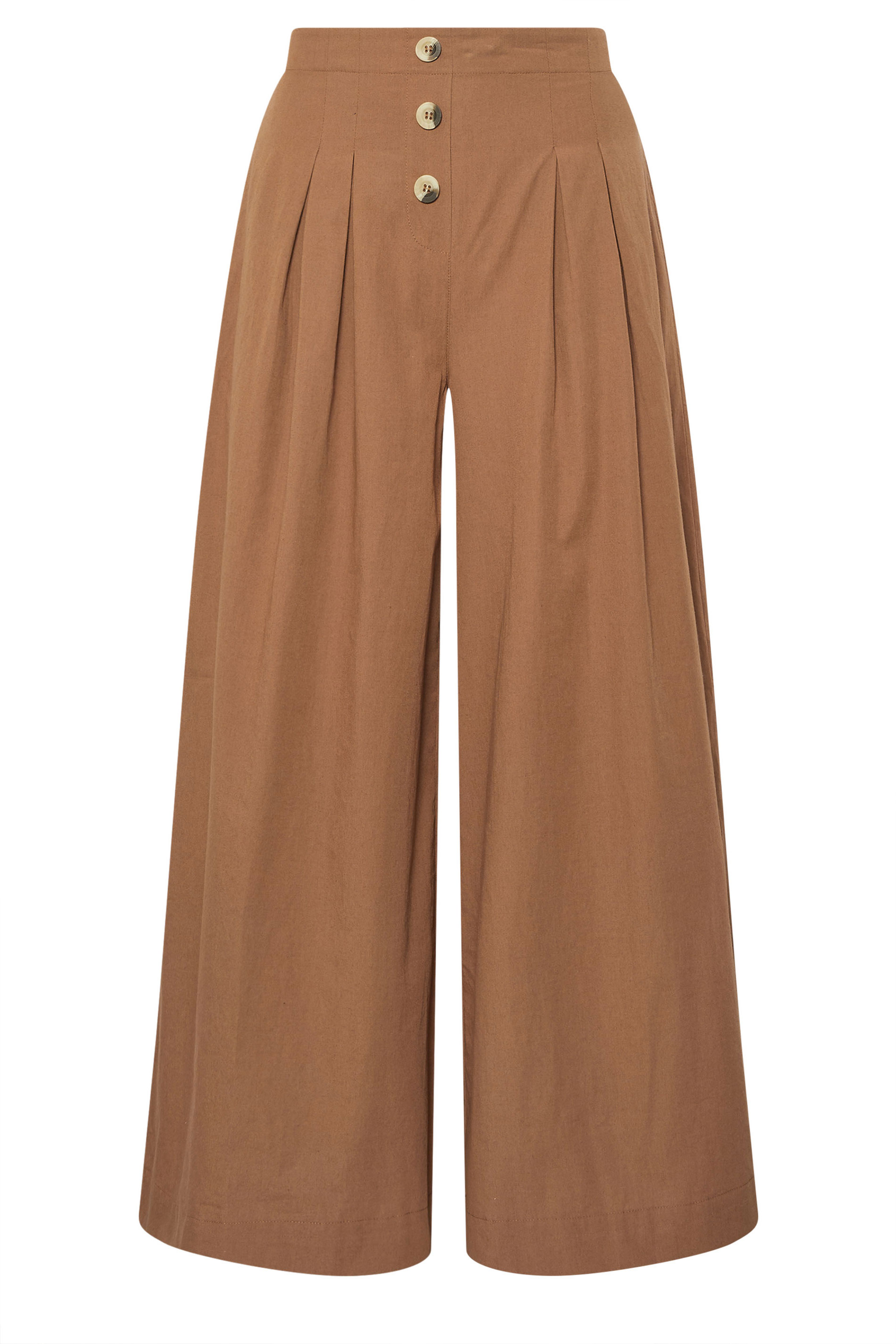 PixieGirl Petite Women's Beige Brown Button Cotton Wide Palazzo Trousers | PixieGirl 5