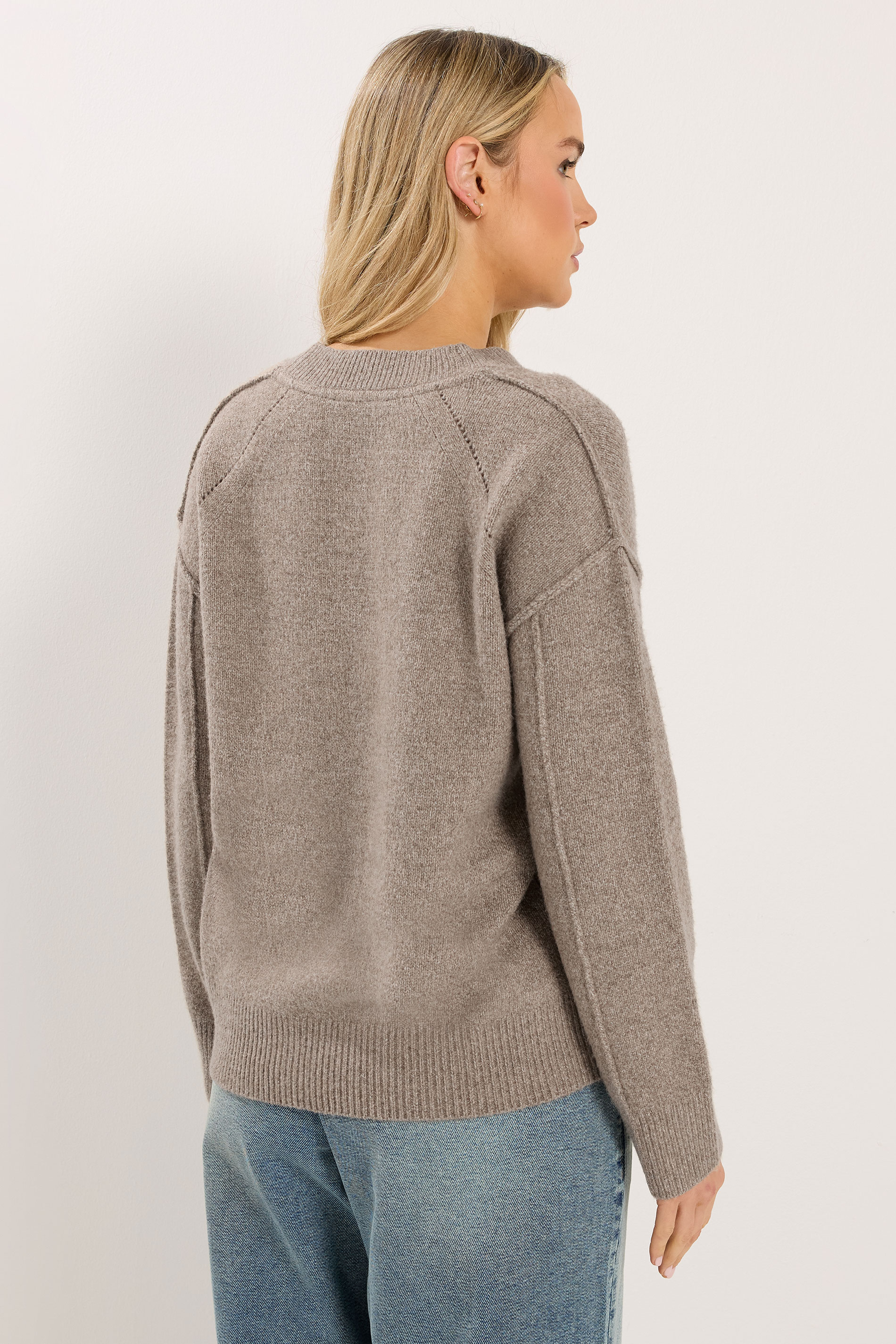 LTS Tall Brown Seam Detail Knitted Cardigan | Long Tall Sally 4