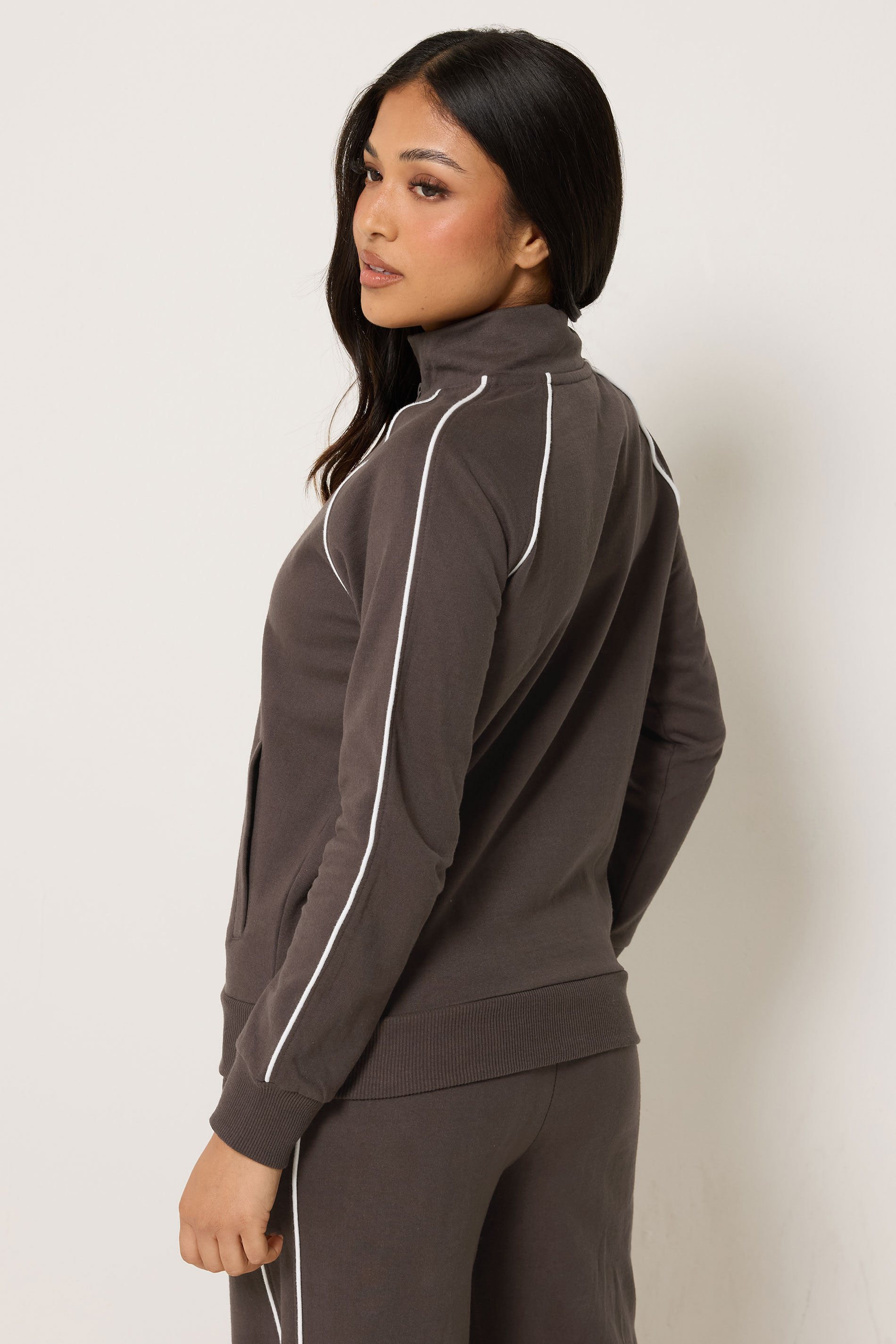 PixieGirl Petite Women's Chocolate Brown Contrast Zip Jacket | PixieGirl 2