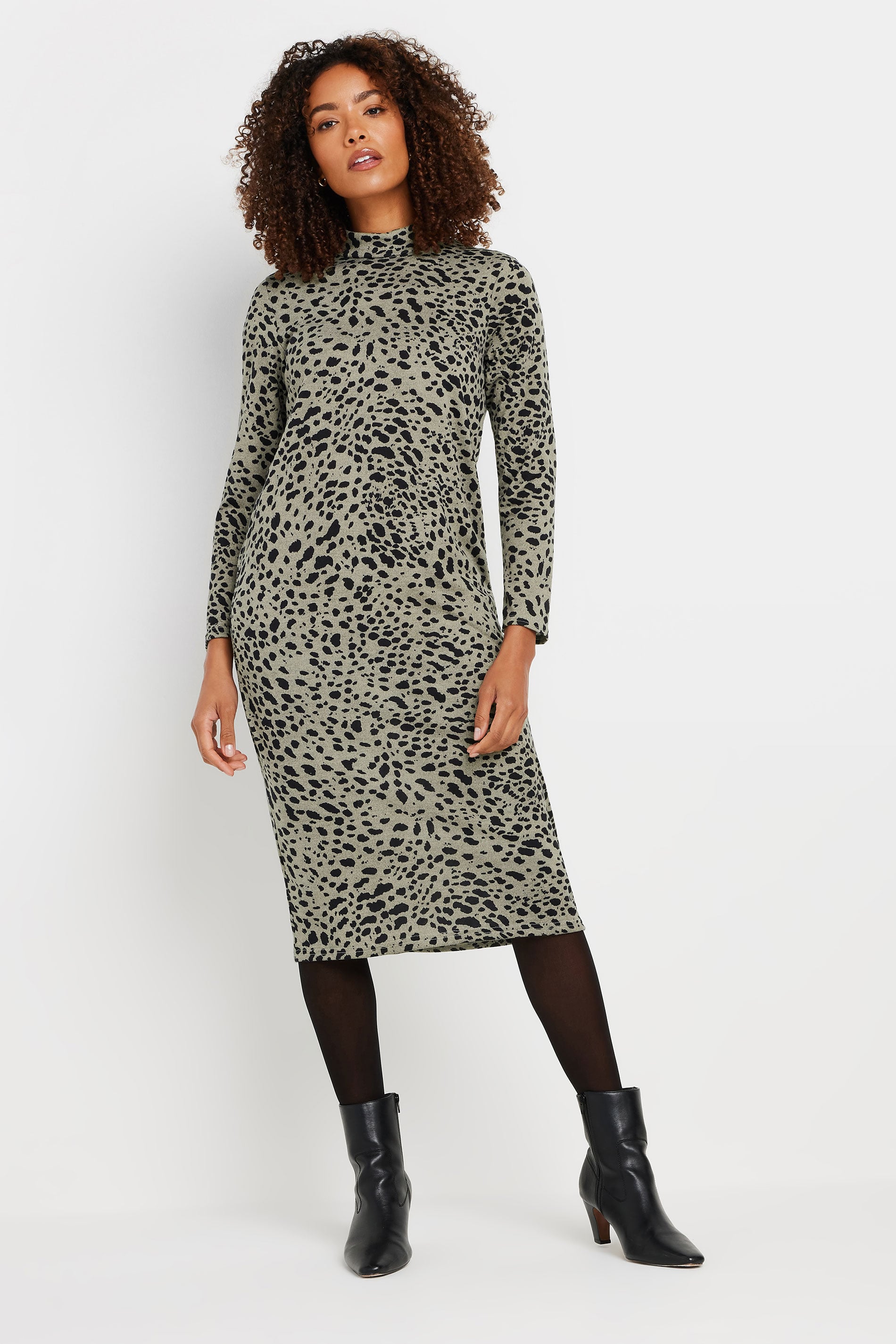 M&Co Natural Brown Soft Touch High Neck Dress | M&Co 3