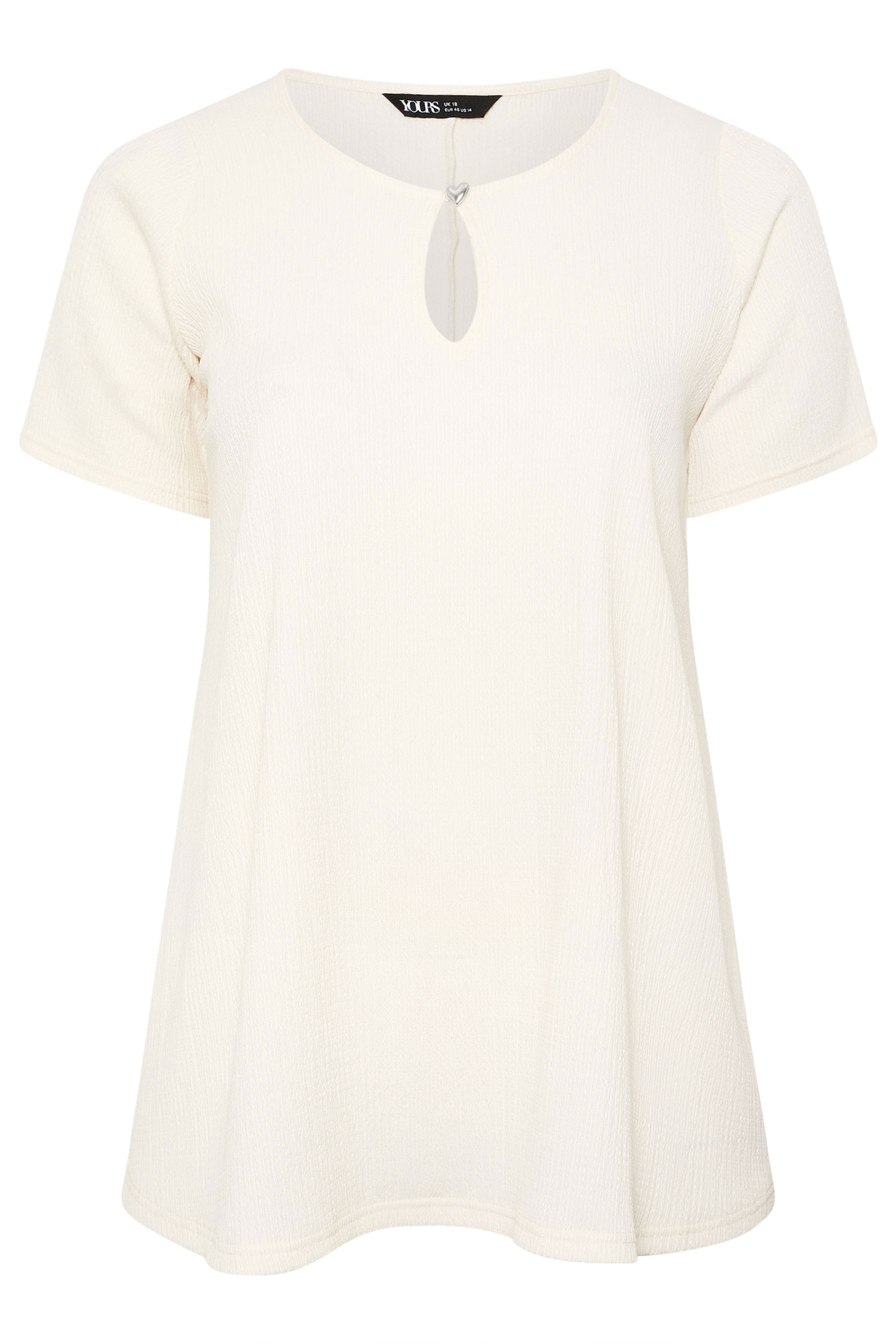 YOURS Plus Size Ivory White Textured Keyhole Detail Top | Yours Clothing 5