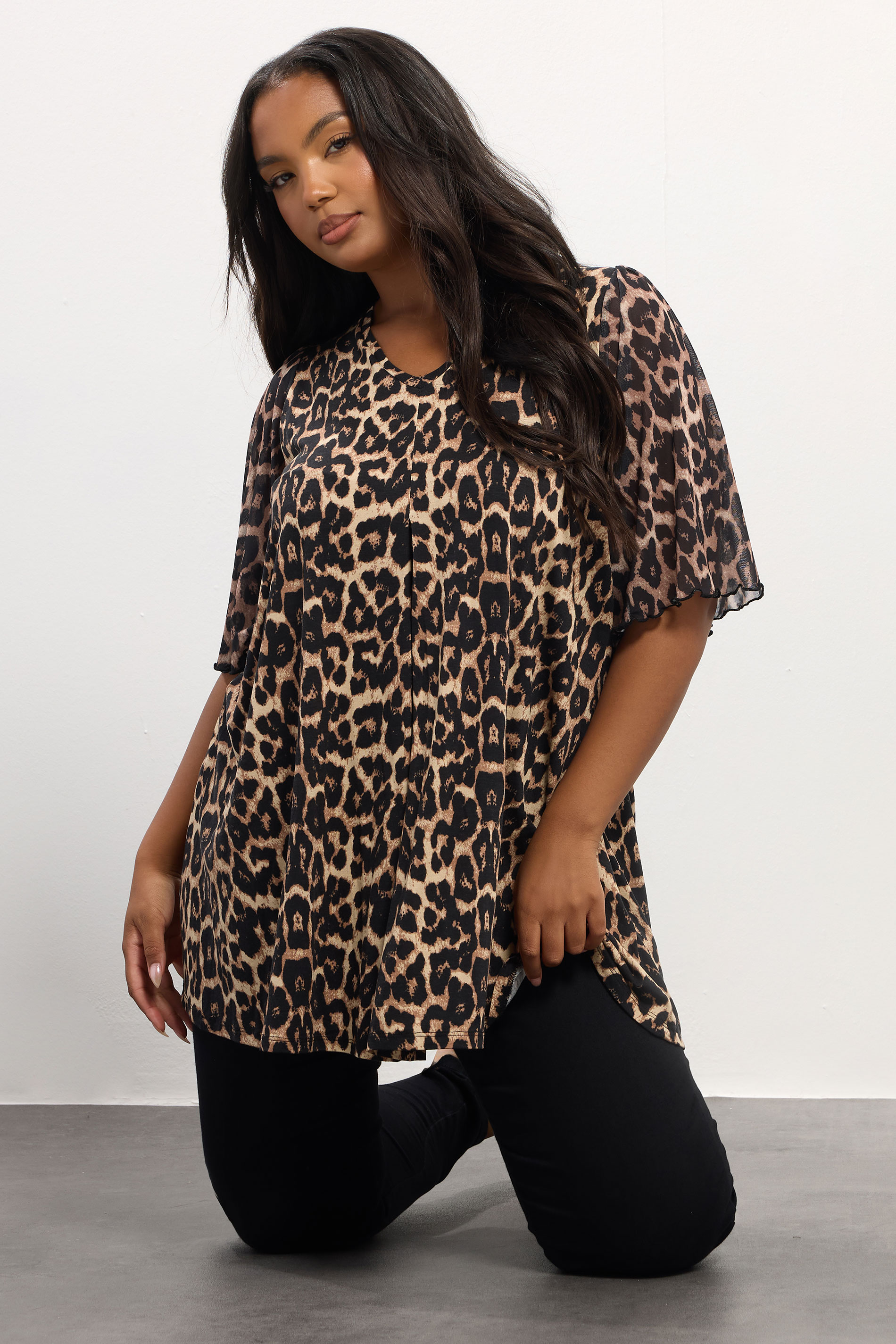 YOURS Plus Size Brown Leopard Pleat Front Top | Yours Clothing 3