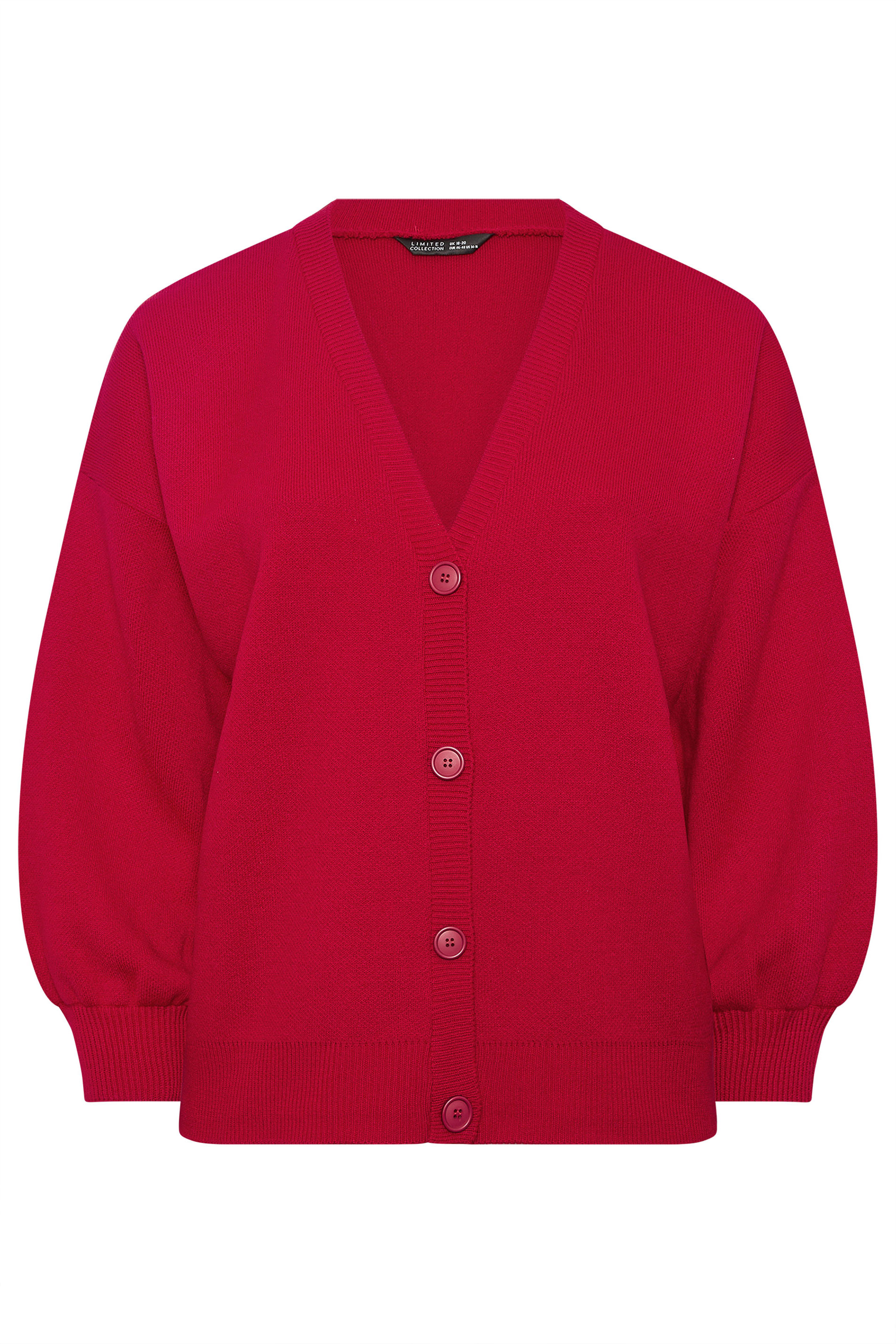 LIMITED COLLECTION Plus Size Red Balloon Sleeve Knitted Cardigan | Yours Clothing 5