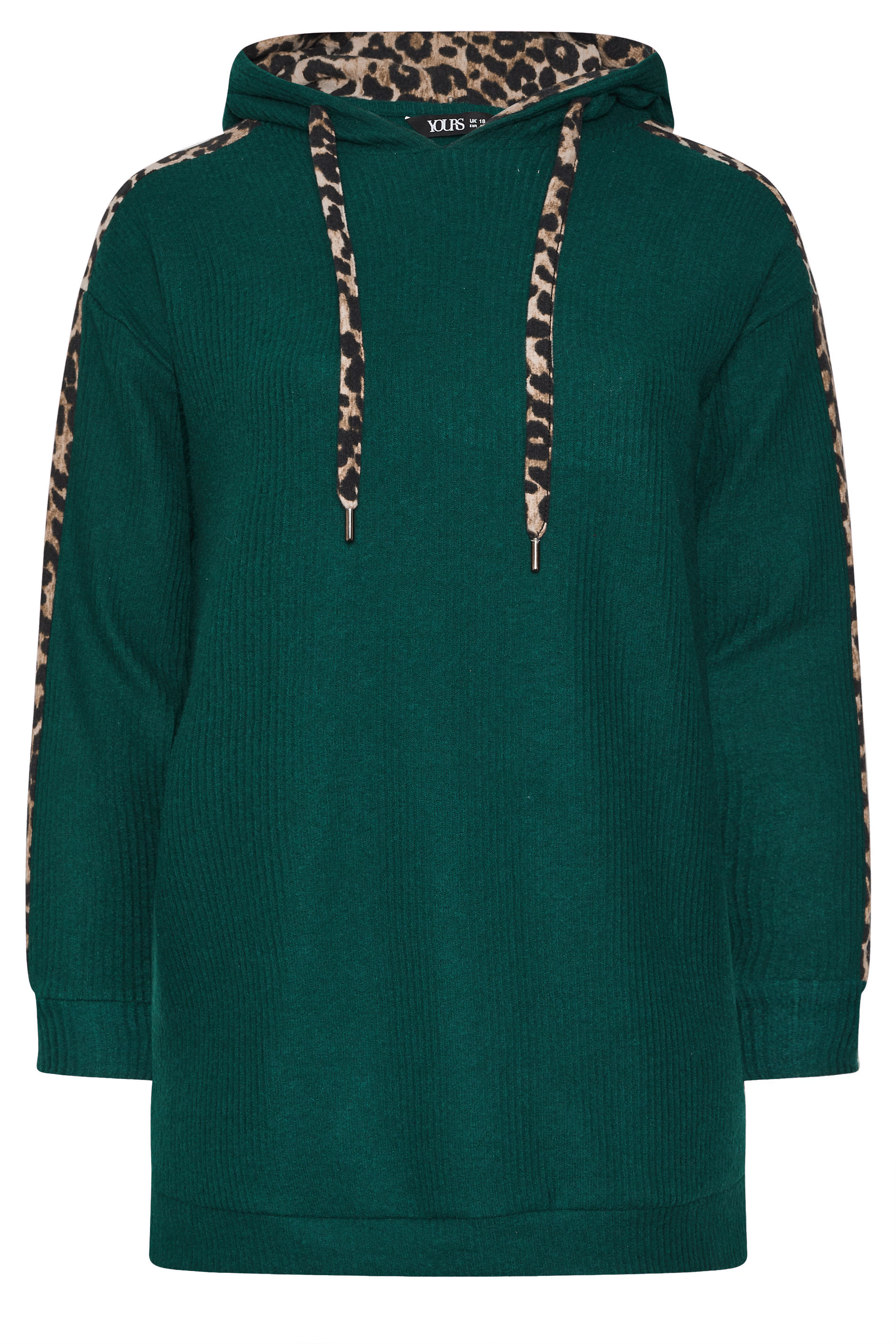 YOURS Plus Size Green Leopard Print Trim Hoodie | Yours Clothing  5