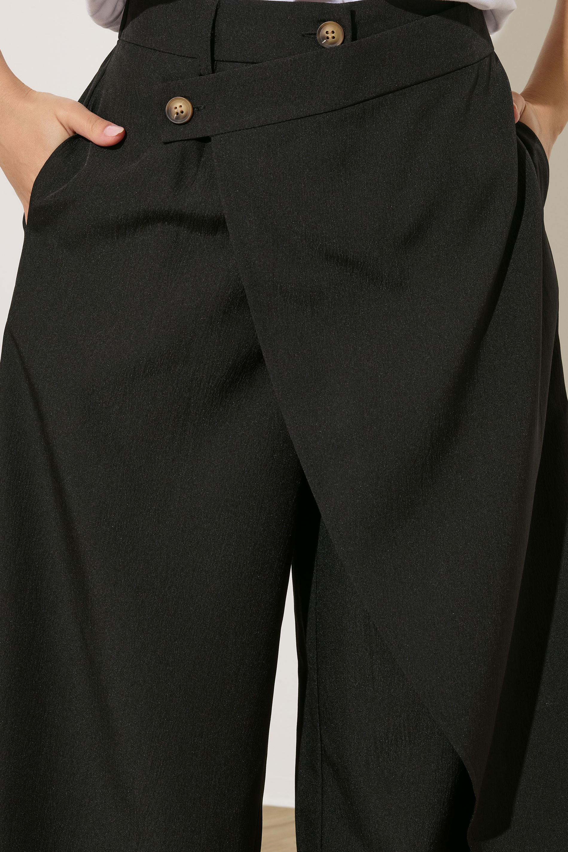 PixieGirl Petite Women's Black Wrap Wide Leg Trousers | PixieGirl 4