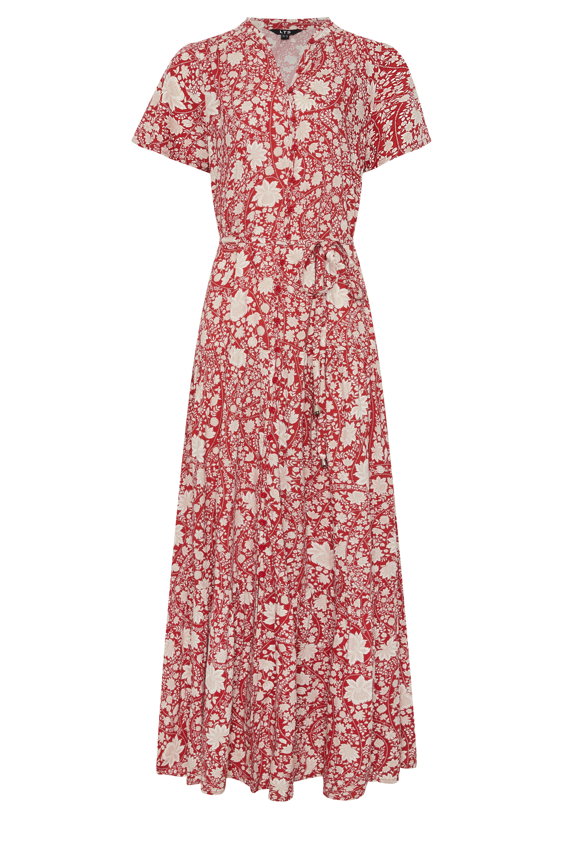 LTS Tall Women's Berry Red Floral Tie Waist Maxi Dress | Long Tall Sally 6