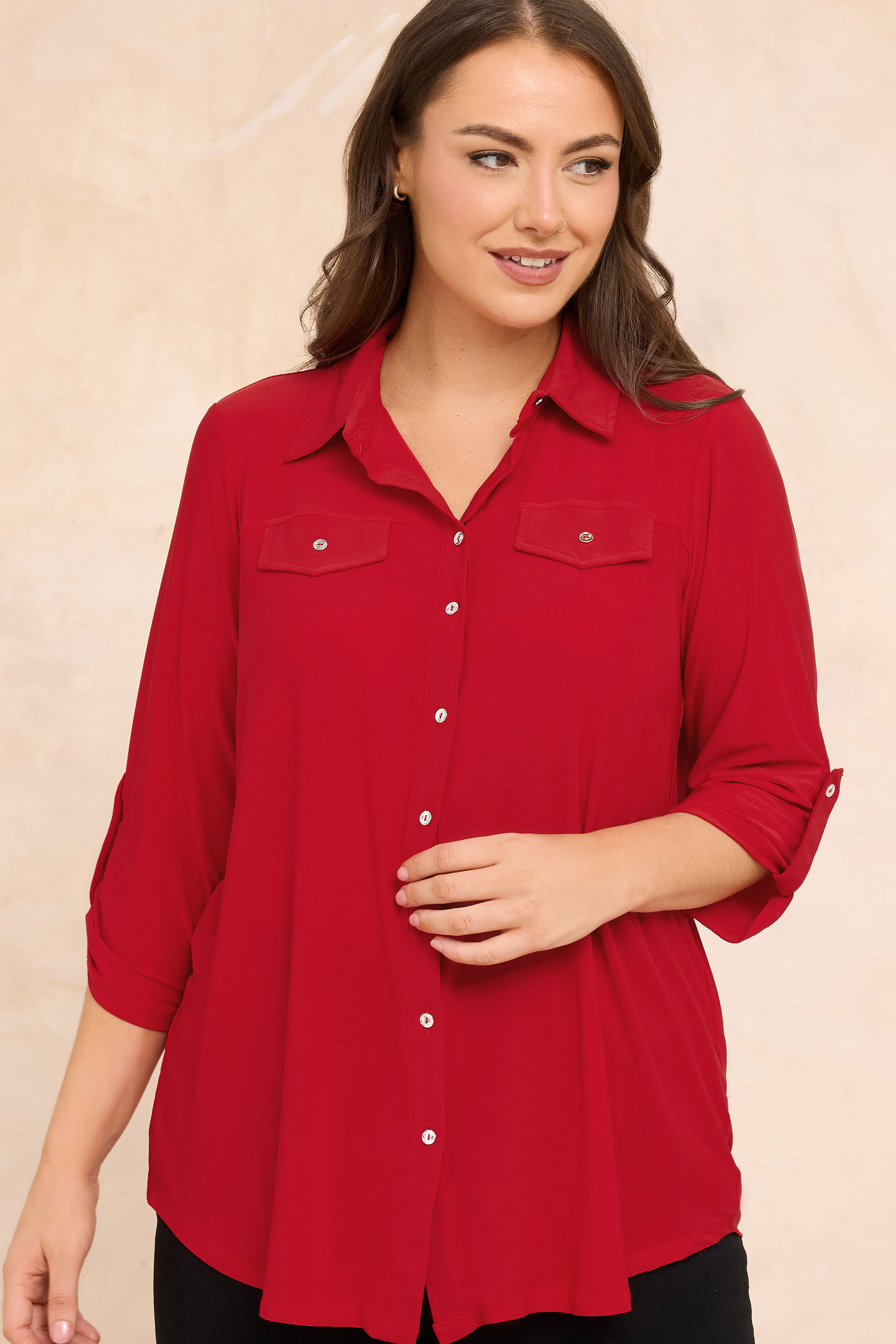 EVANS Plus Size Red Tab Sleeve Blouse | Evans 3