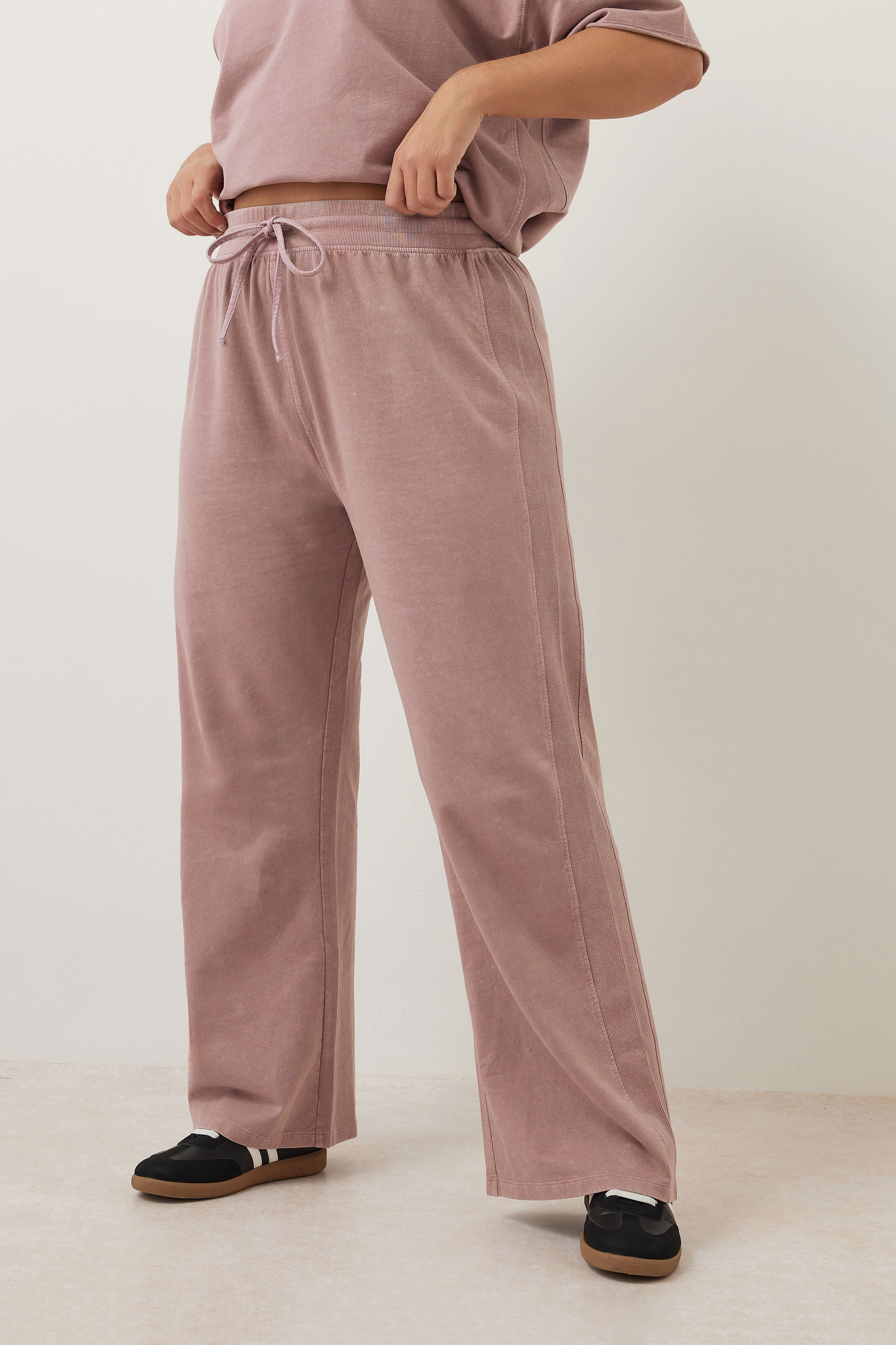 YOURS Plus Size Pink Acid Wash Wide Leg Joggers | Yours Clothing 3