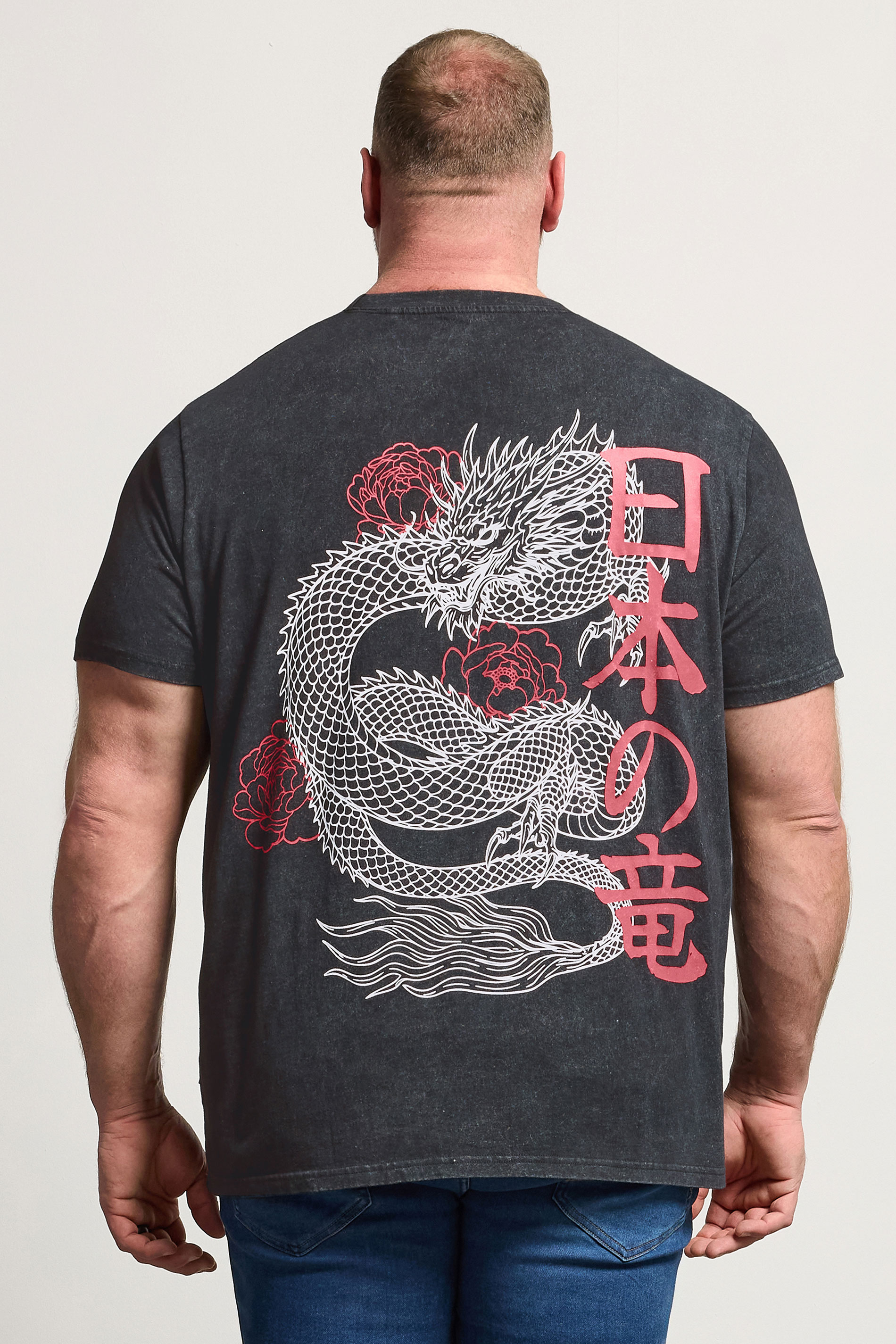 BadRhino Big & Tall Black Dragon Graphic Acid Wash T-Shirt | BadRhino 2