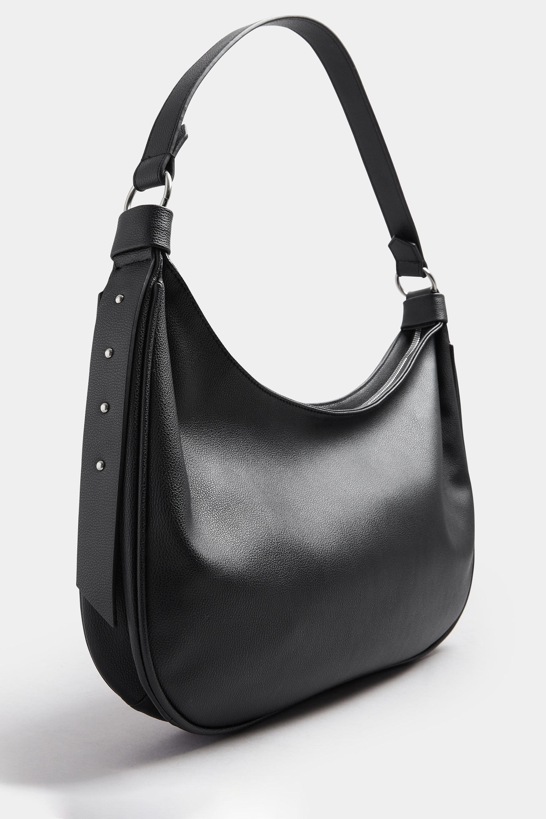 Black Faux Leather Slouched Studded Shoulder Bag | Yours Clothing 4