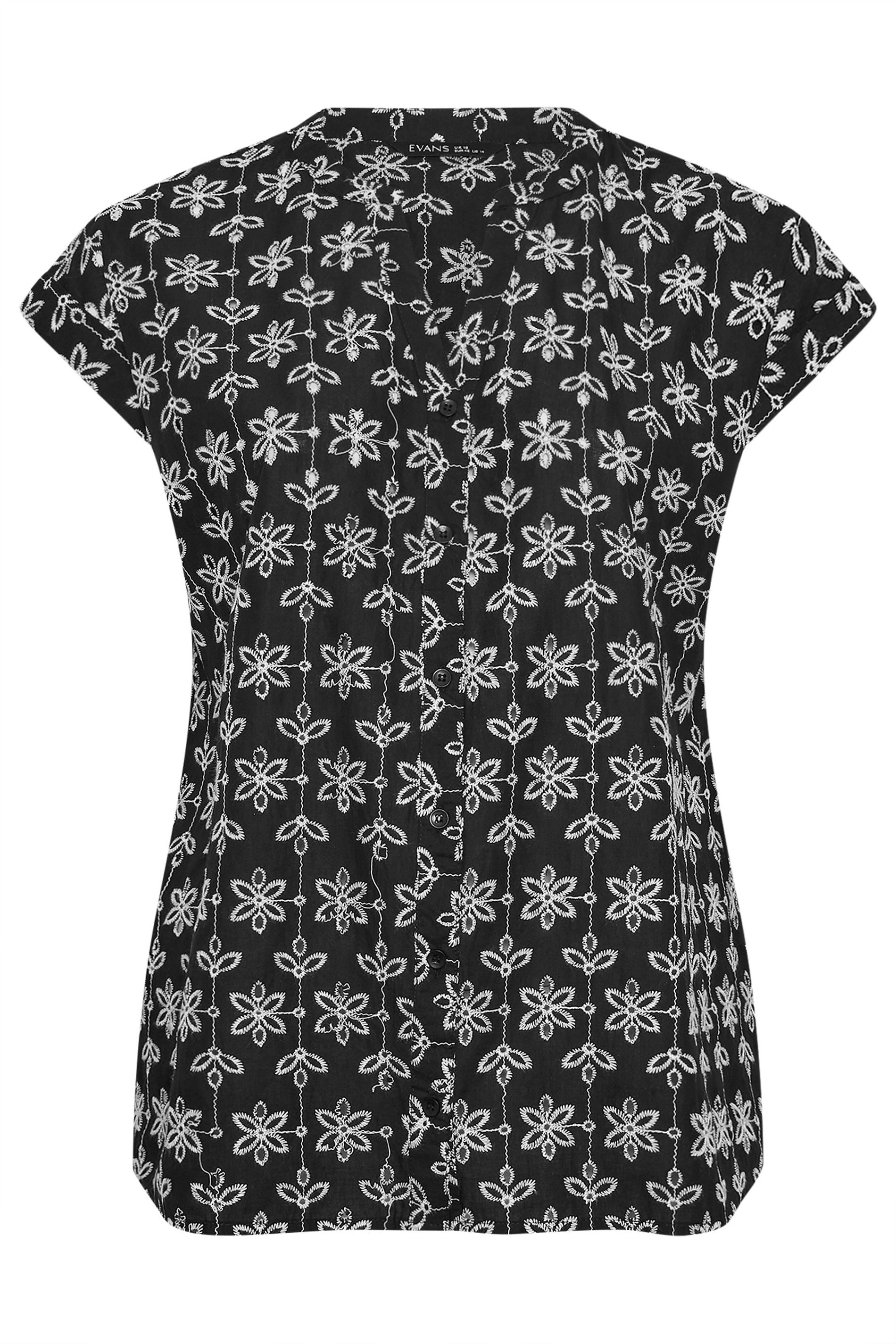 EVANS Plus Size Black Broderie Short Sleeve Shirt | Evans 5