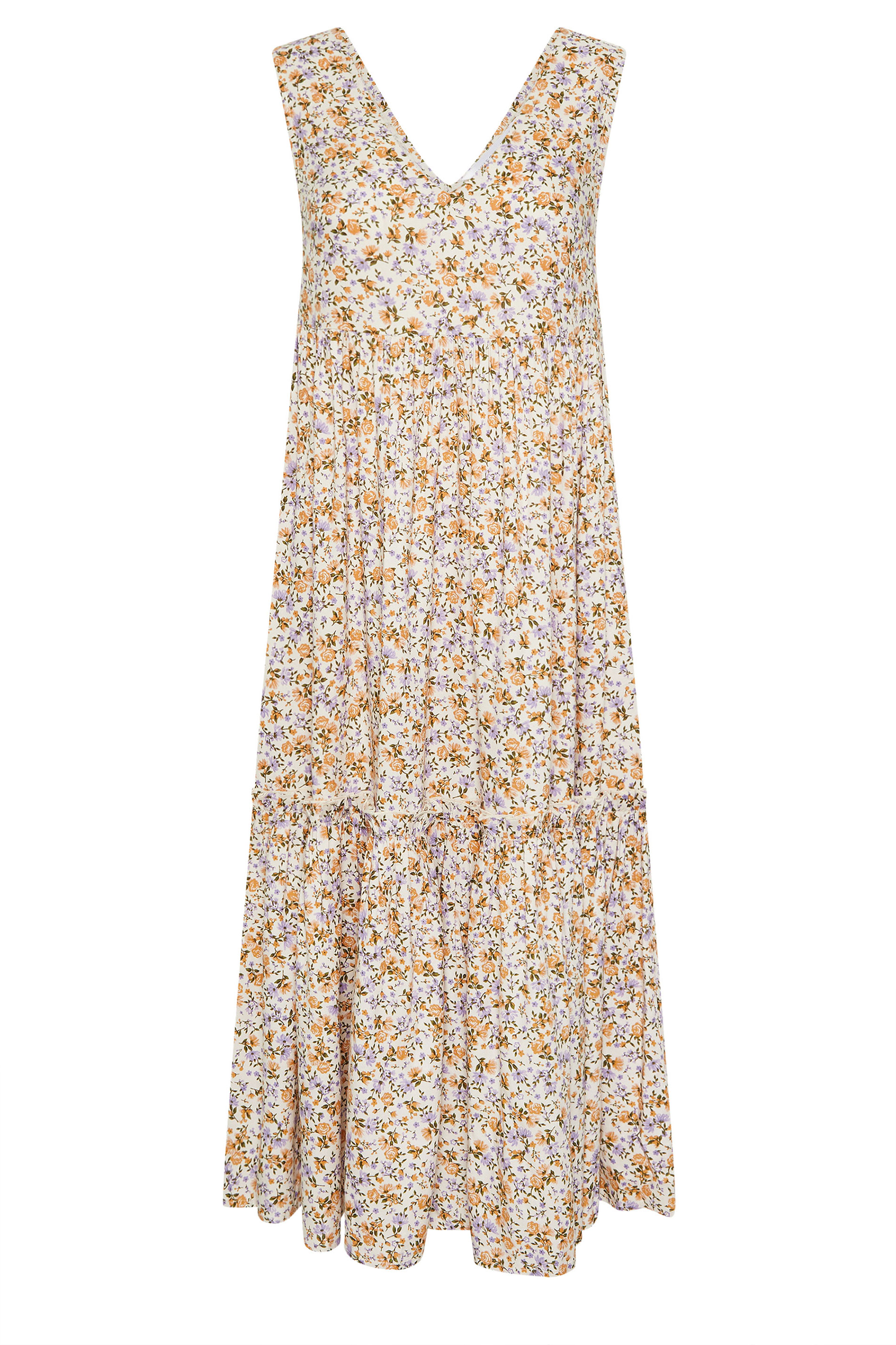 PixieGirl Petite Women's Lilac Purple Ditsy Floral Tiered Midi Dress | PixieGirl 6