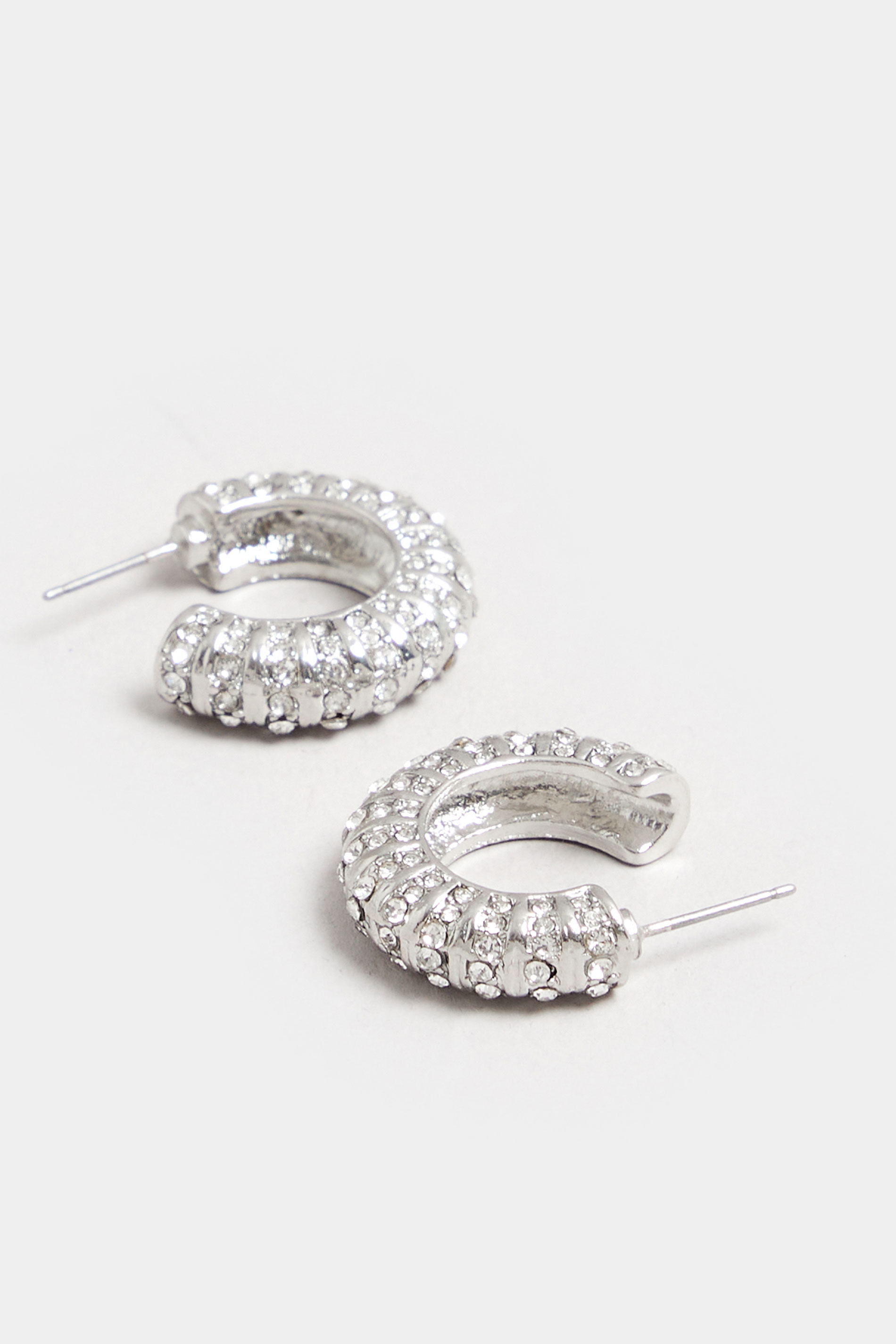 Silver Tone Mini Diamante Hoop Earrings | Yours Clothing  2