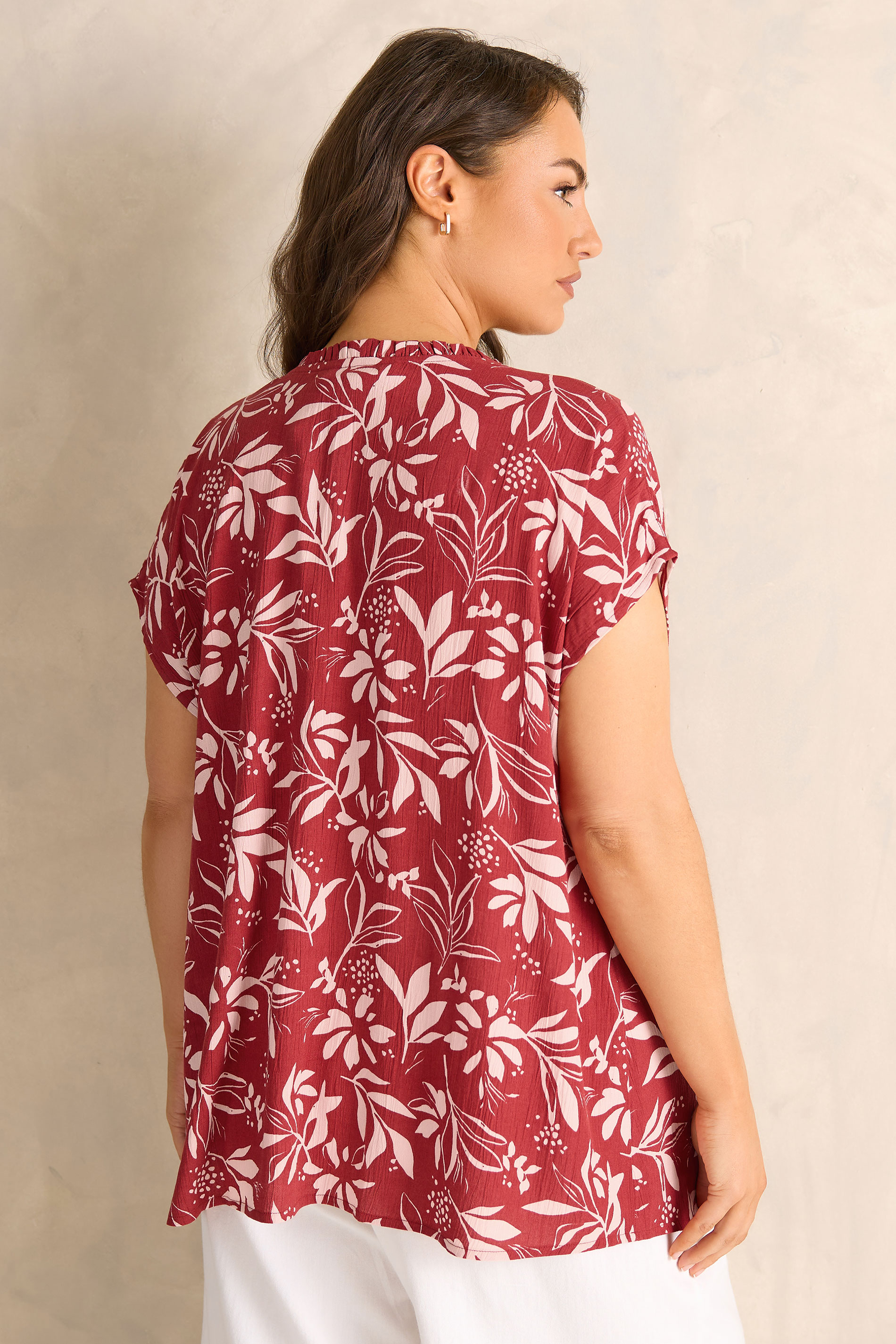 EVANS Plus Size Orange Leaf Print Notch Neck Blouse | Evans 5