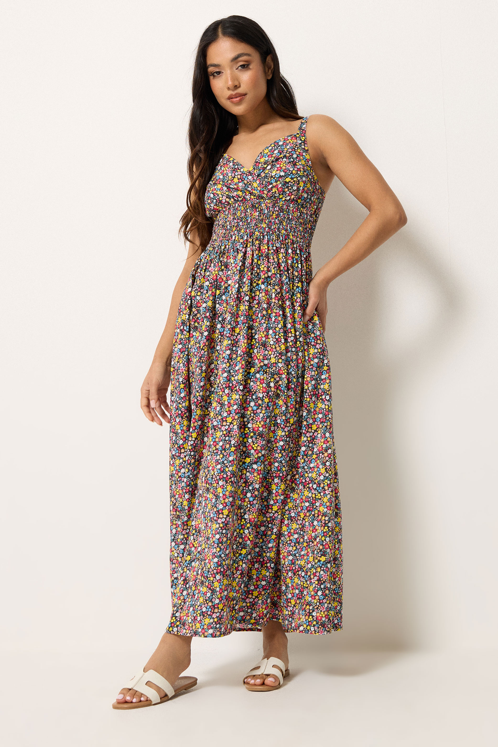 PixieGirl Petite Women's Black Ditsy Floral Maxi Dress | PixieGirl 3