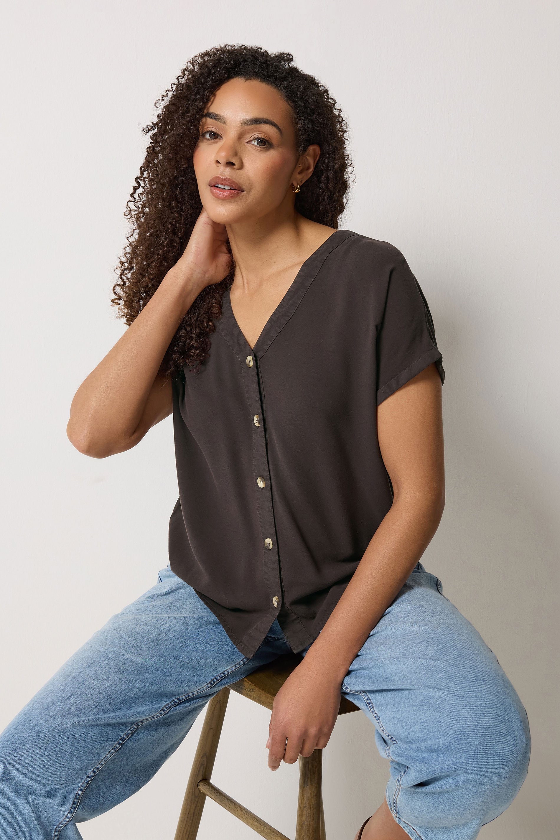 M&Co Brown Button Front Blouse | M&Co 3