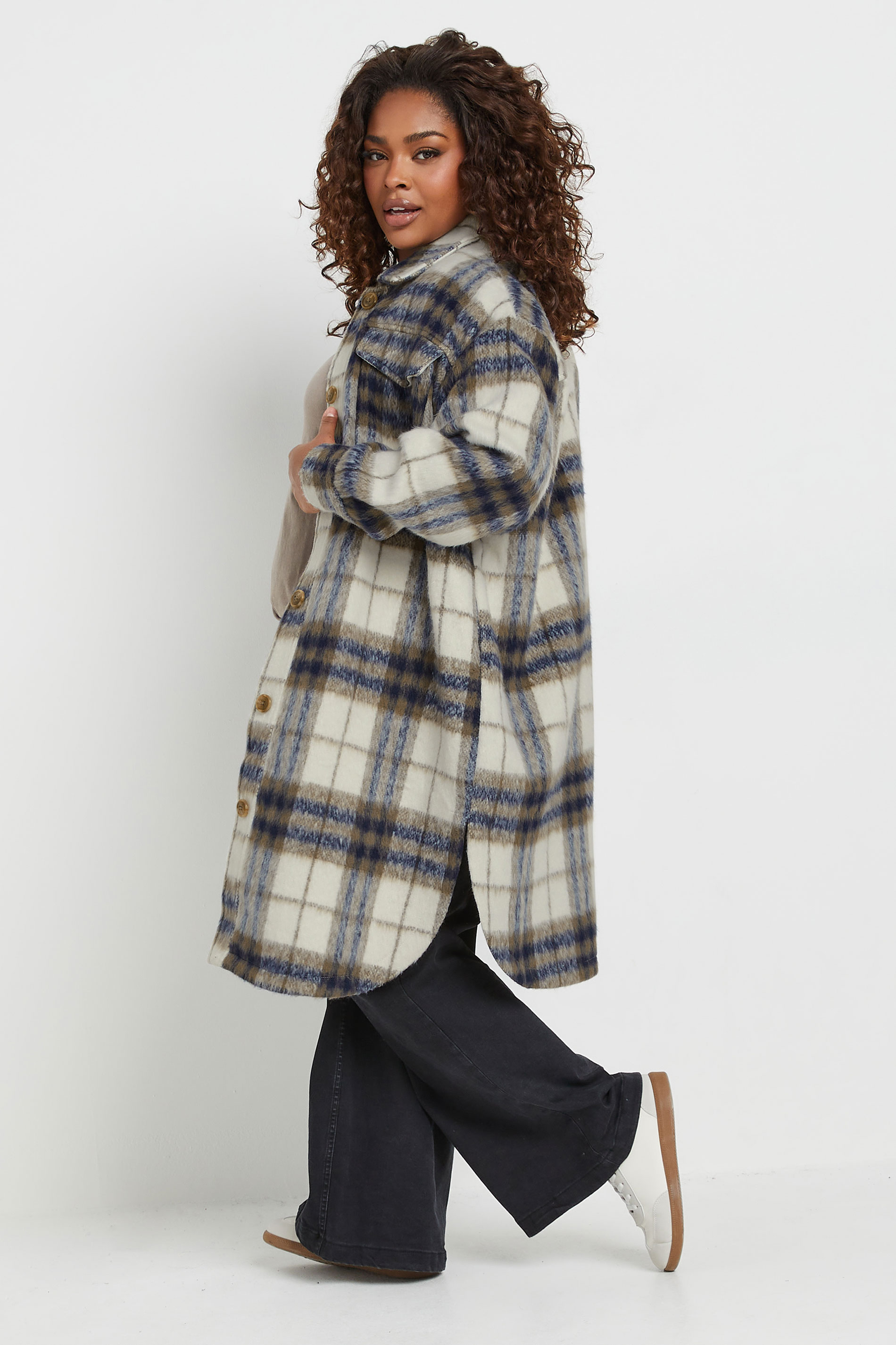 YOURS Plus Size Blue Check Print Longline Shacket | Yours Clothing 3