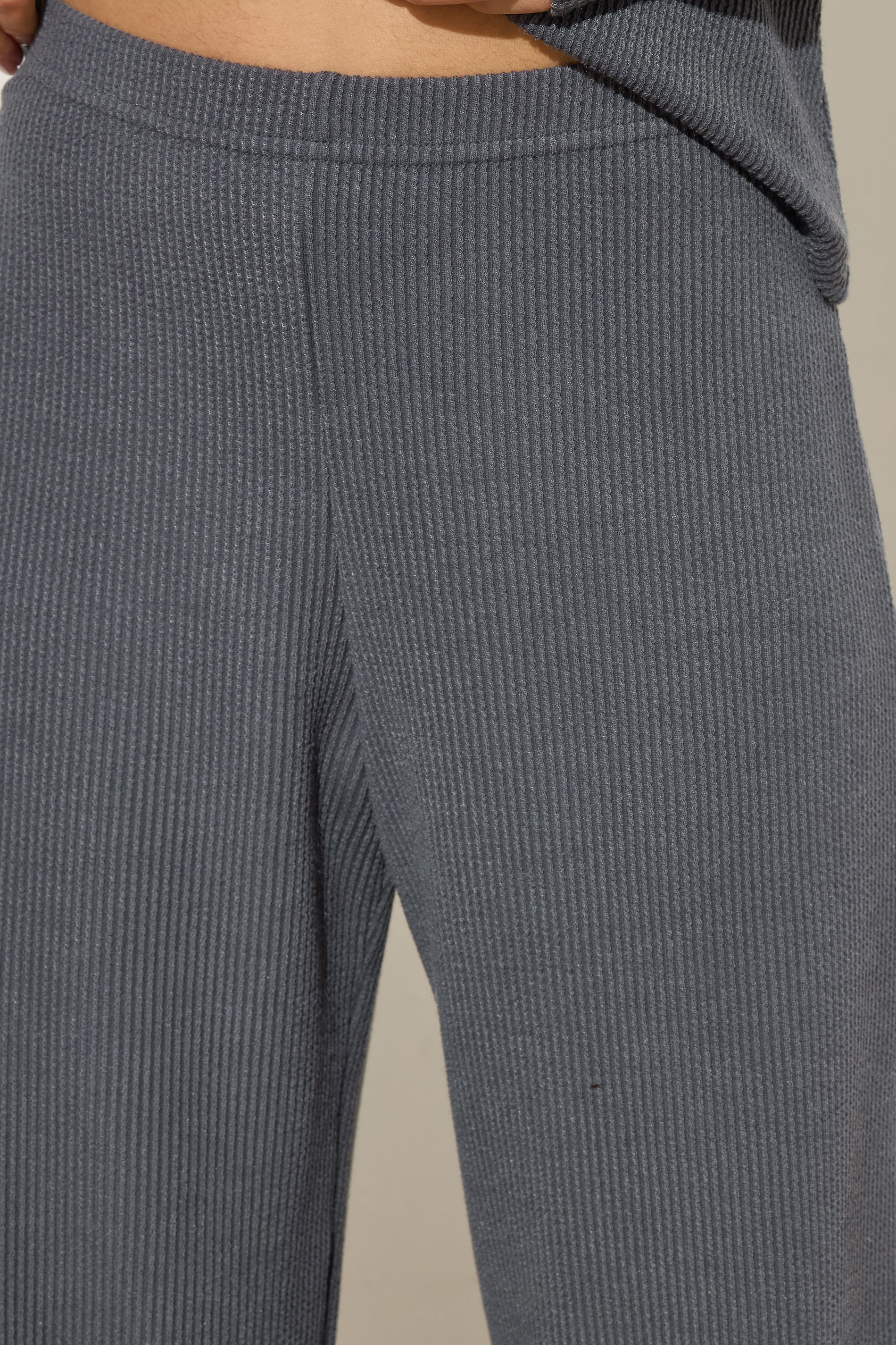 PixieGirl Petite Women's Charcoal Grey Textured Wide Leg Trousers | PixieGirl 4