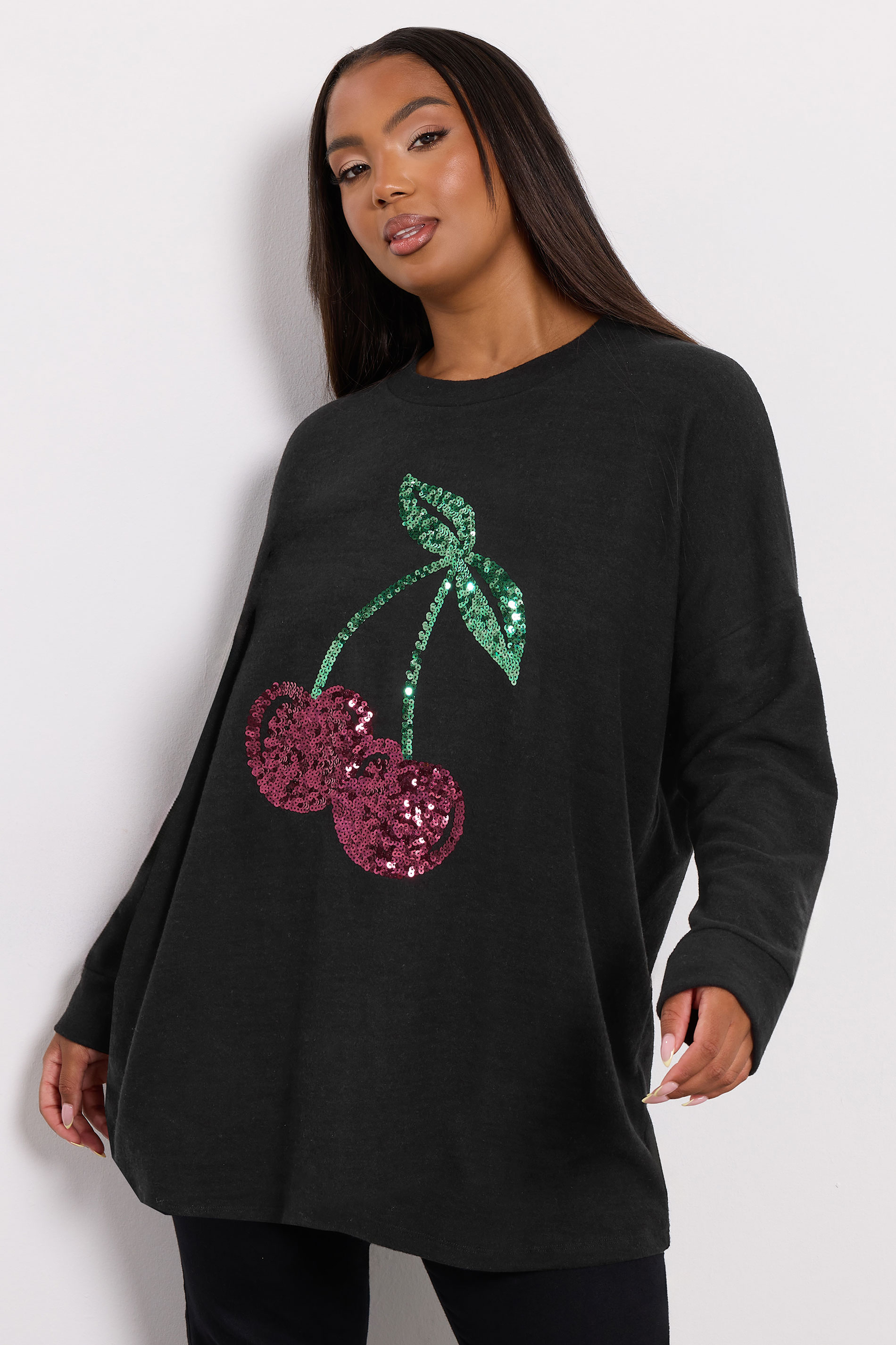 YOURS Plus Size Black Cherry Sequin Embellished Jumper | Yours Clothing 3