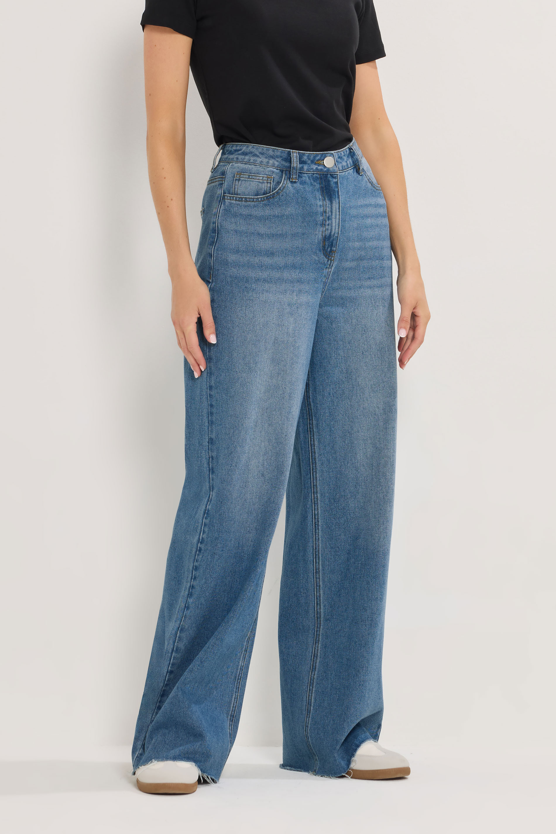 LTS Tall Women's Blue Cotton Raw Hem Wide Leg Jeans | Long Tall Sally 4