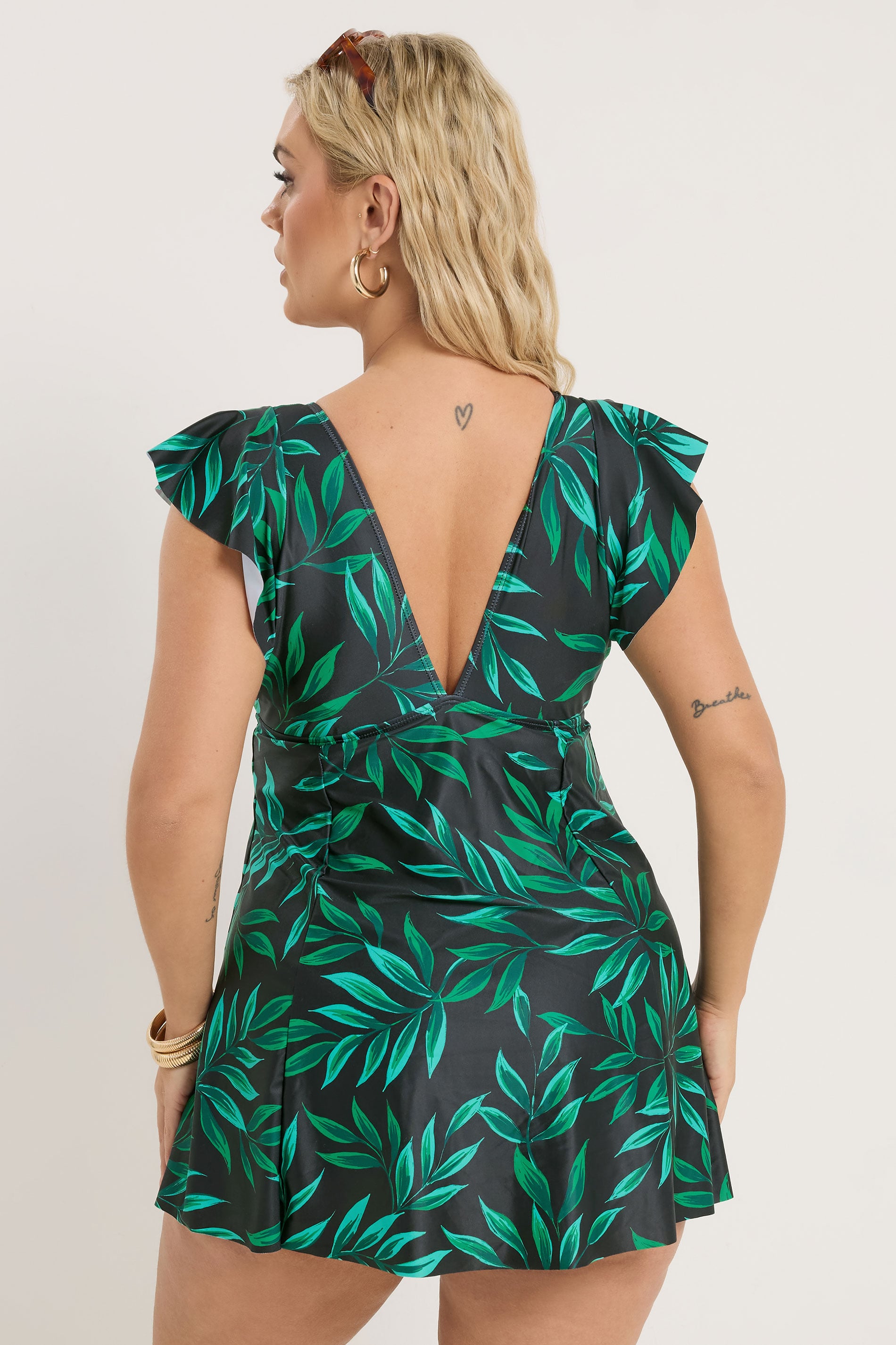 YOURS Plus Size Black Leaf Print Swimdress | Yours Clothing 4