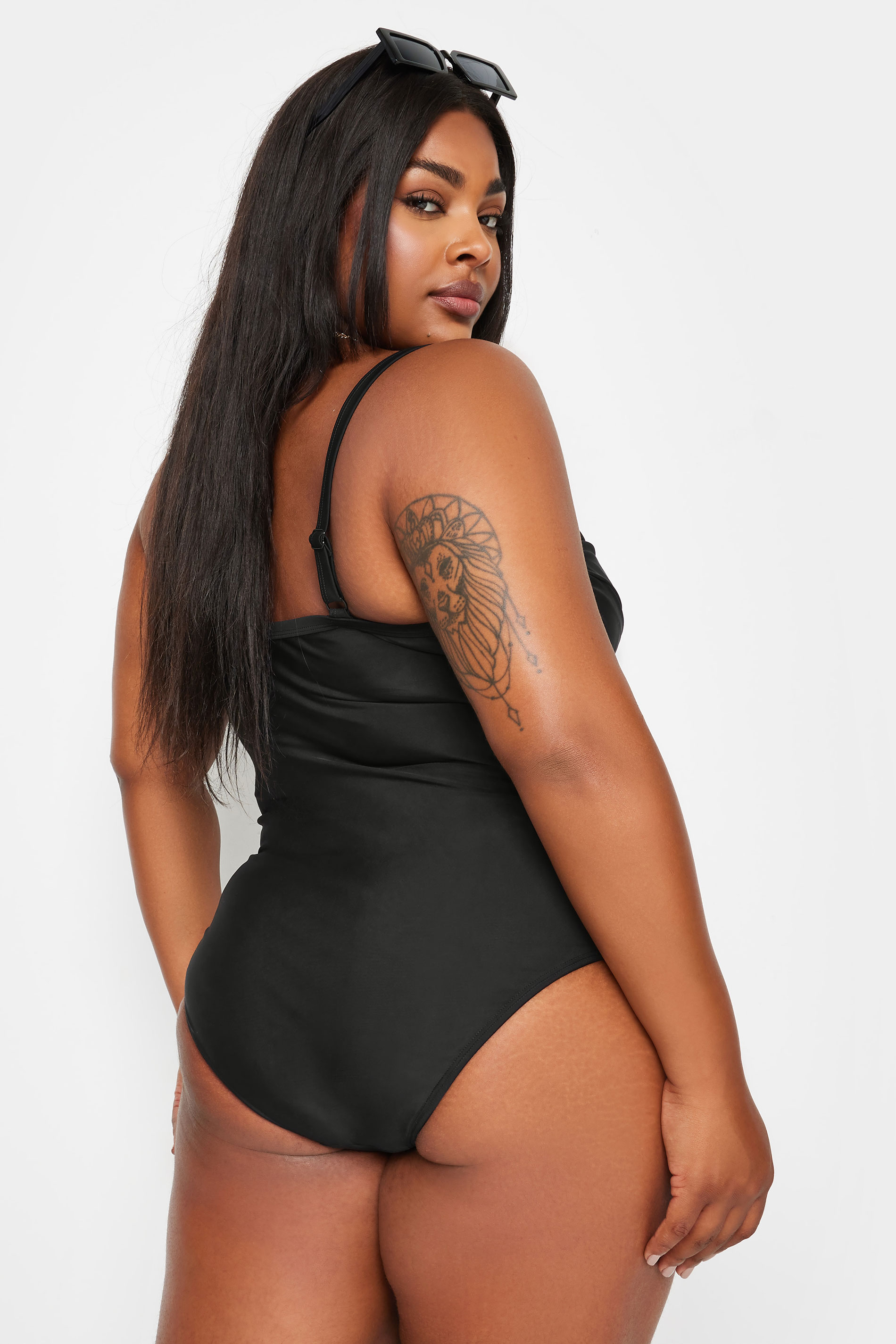 YOURS Plus Size Black Double Crossover Tummy Control Swimsuit | Yours Clothing 3