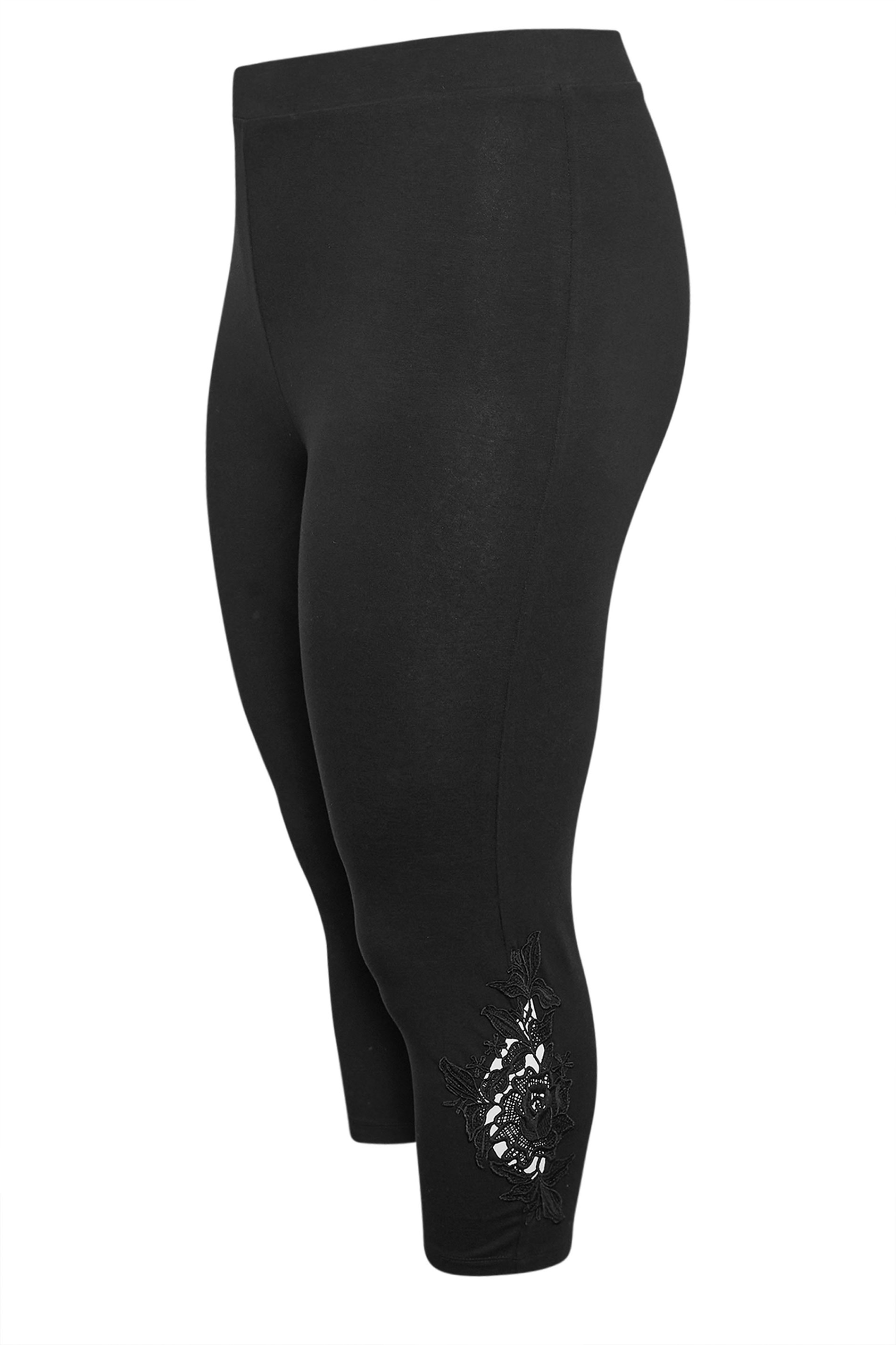 Plus Size Black Lace Cropped Leggings | Yours Clothing 8