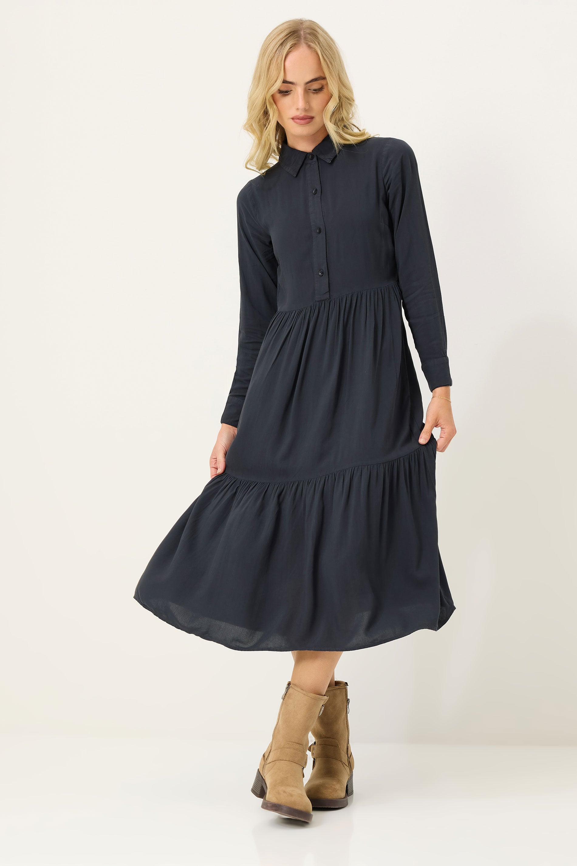 PixieGirl Petite Women Black Acid Wash Tiered Smock Dress | PixieGirl 3