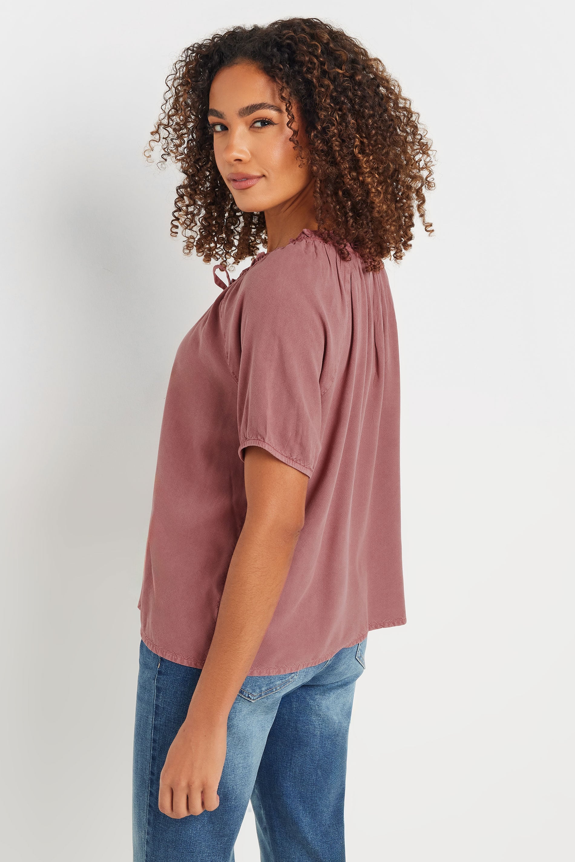 M&Co Pink Short Sleeve Tie Neck Blouse | M&Co 2