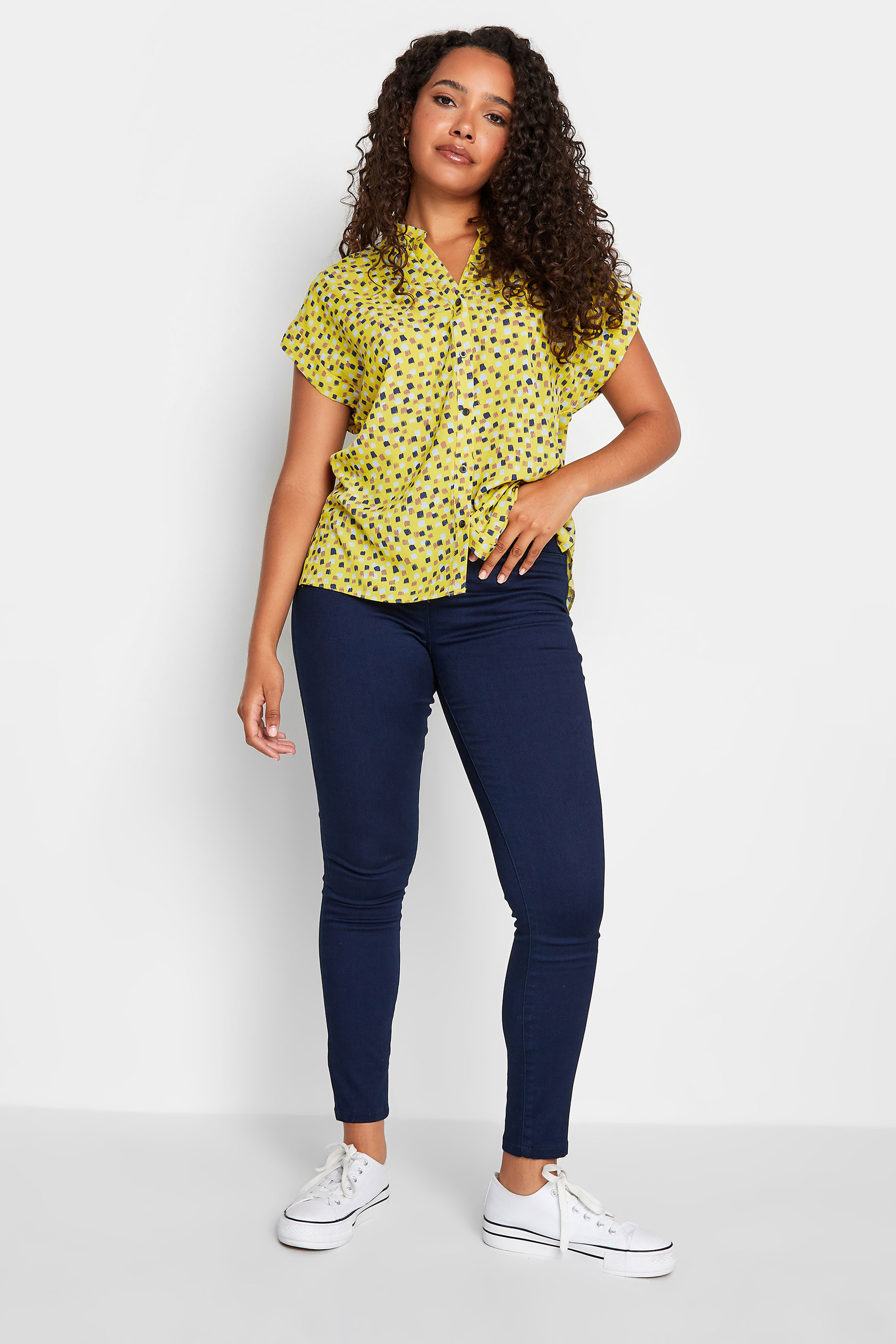 M&Co Yellow Spot Print V-Neck Shirt| M&Co 2