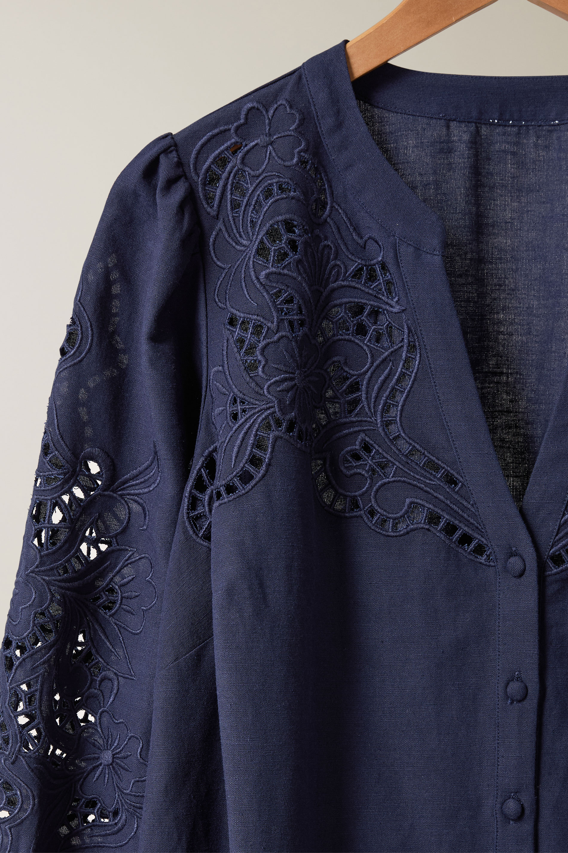 EVANS Plus Size Navy Blue Cutwork Linen Blouse | Evans 6