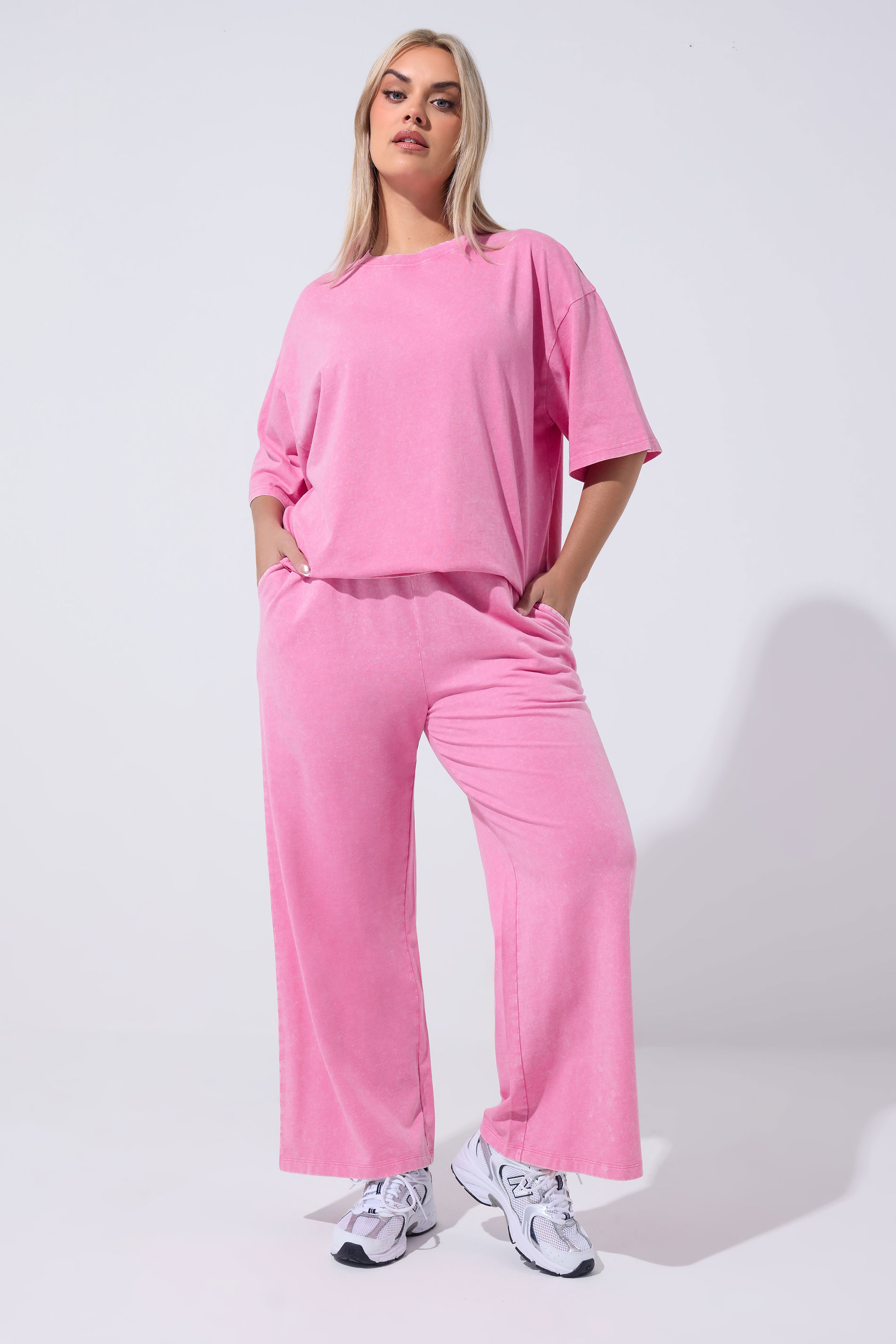 LIMITED COLLECTION Plus Size Pink Acid Wash T-Shirt | Yours Clothing 1