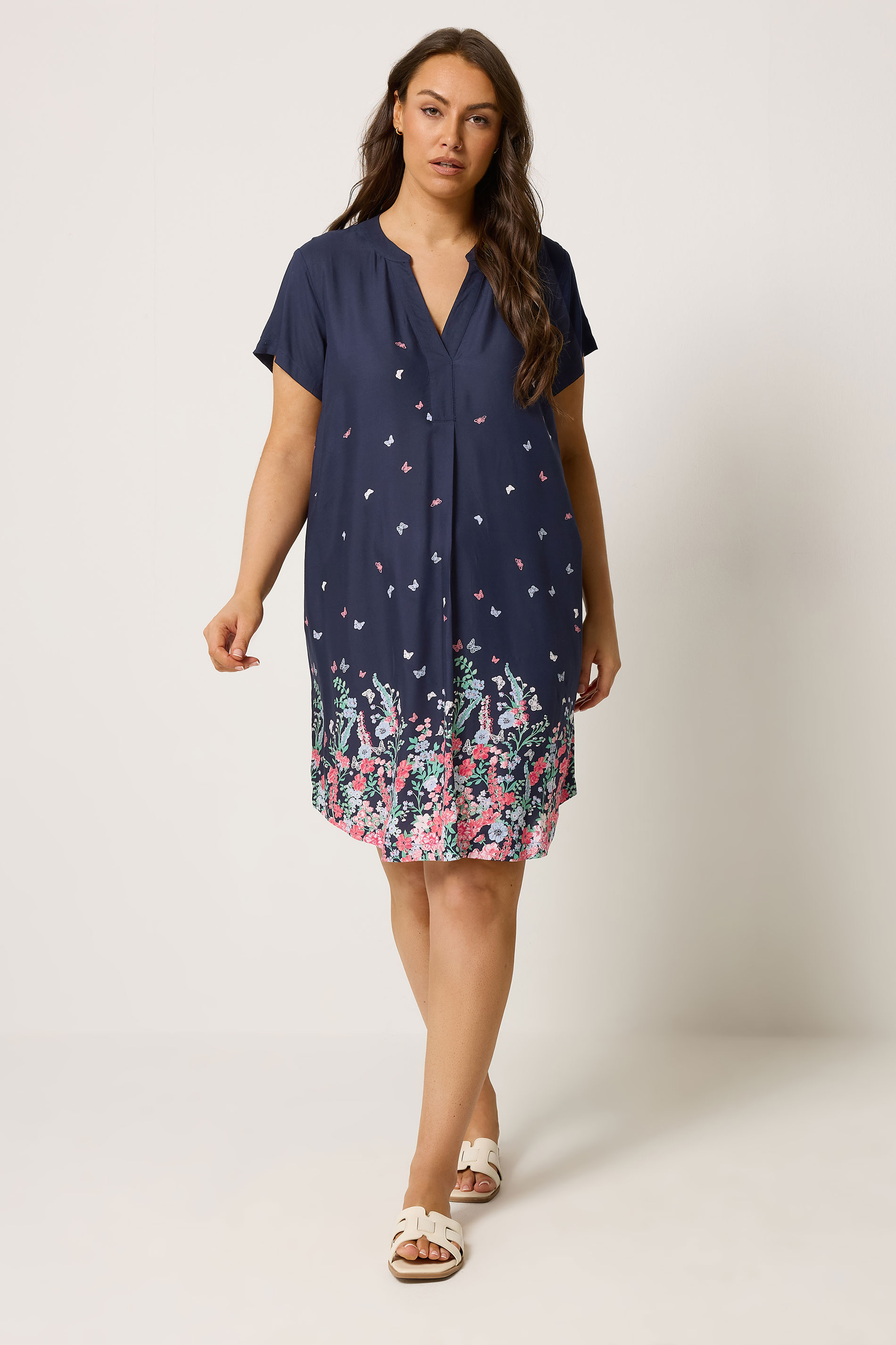YOURS Plus Size Navy Blue Floral Tunic Dress | Yours Clothing 1