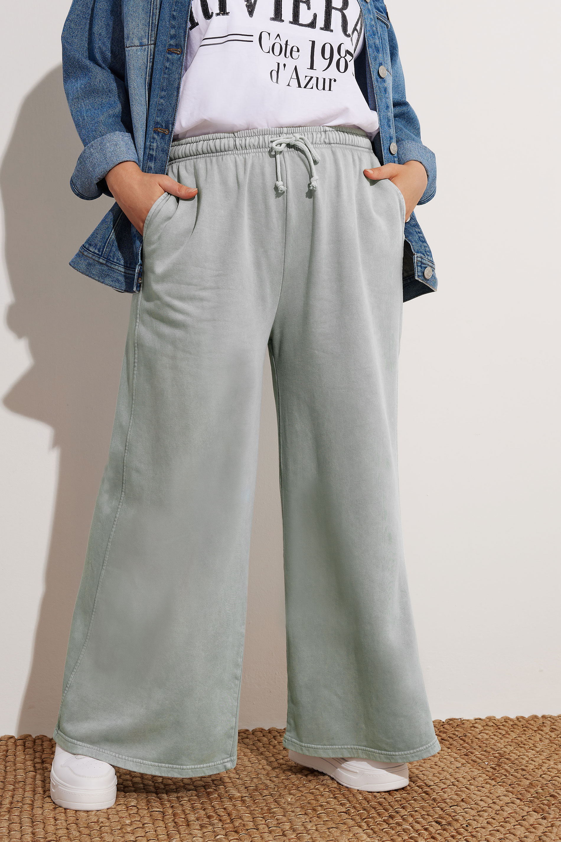 YOURS Plus Size Grey Wide Leg Joggers | Yours Clothing 3